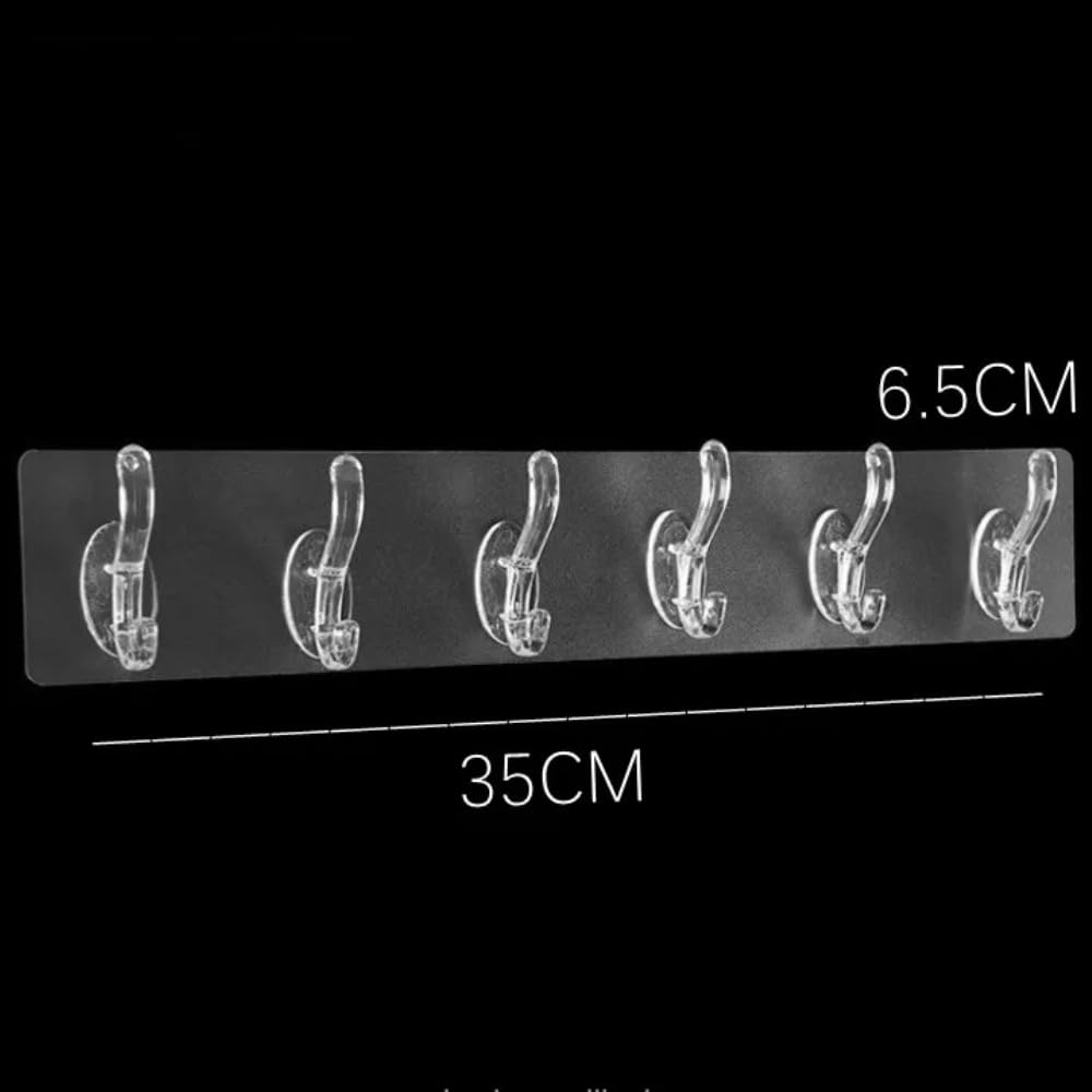 Zulaxy Wall Hanger Hooks for Hanging Clothes Home Kitchen Office Bathroom Bedroom Door, 2 Pack Self Adhesive Strong Hanger Hooks (6 Hooks Hanger, Transparent)