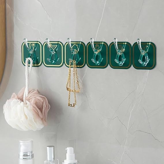 JIALTO 1 Pcs Wall Hanger Hooks for Wall Hook Clothes Hanging for Wall Strong Self Adhesive Magic Sticker Hook | Cloth Hanging Hook | Hooks for Clothes Hanging (6 Hook Strip)
