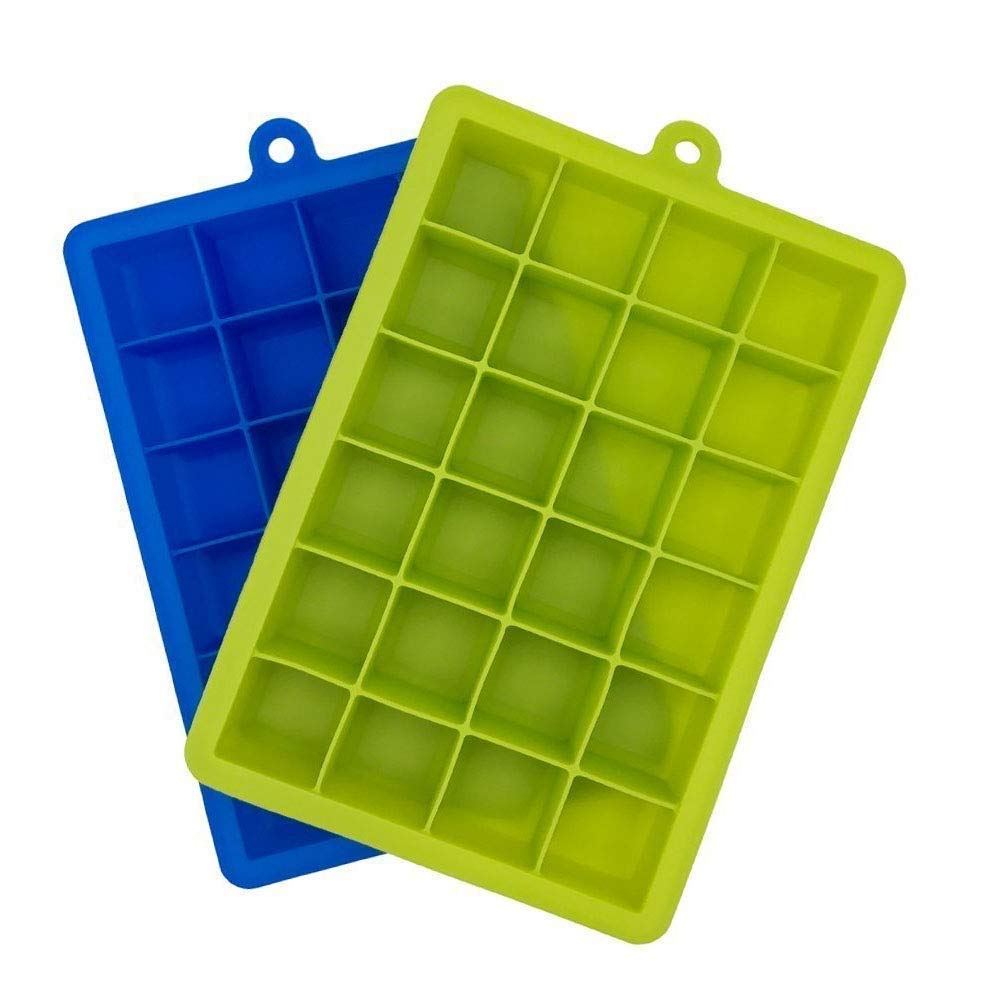 Clazkit Silicone Ice Cube Trays 2 Pcs Square Pop Up Ice Cube Mold Trays with 24 Cavities for Freezer with Easy Release Flexible, Stackable Whiskey Bar Ice Cube Moulds (Multicolor)