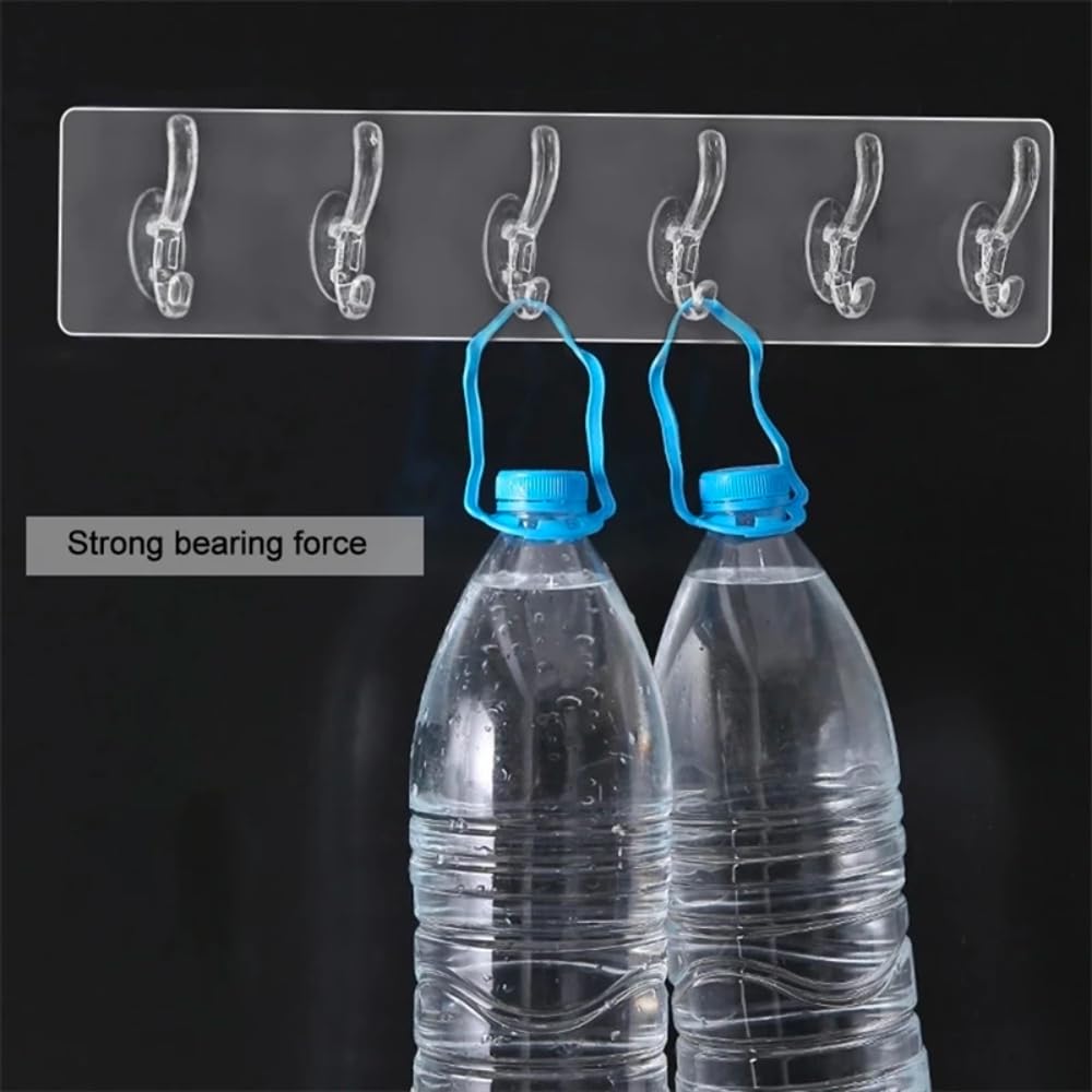 Zulaxy Wall Hanger Hooks for Hanging Clothes Home Kitchen Office Bathroom Bedroom Door, 2 Pack Self Adhesive Strong Hanger Hooks (6 Hooks Hanger, Transparent)