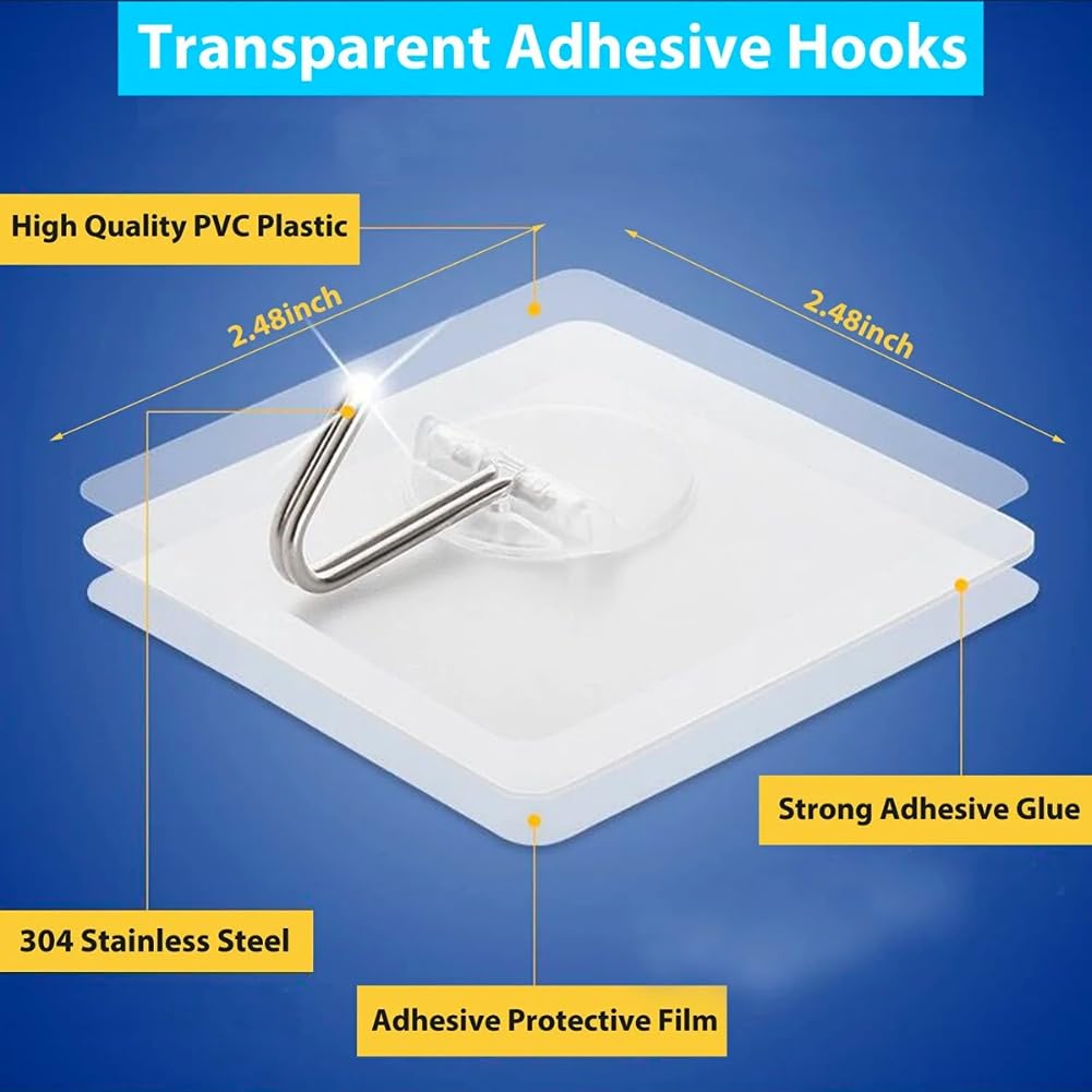 Zulaxy Wall Hanger Hooks for Hanging Clothes Home Kitchen Office Bathroom Bedroom Door, 2 Pack Self Adhesive Strong Hanger Hooks (6 Hooks Hanger, Transparent)
