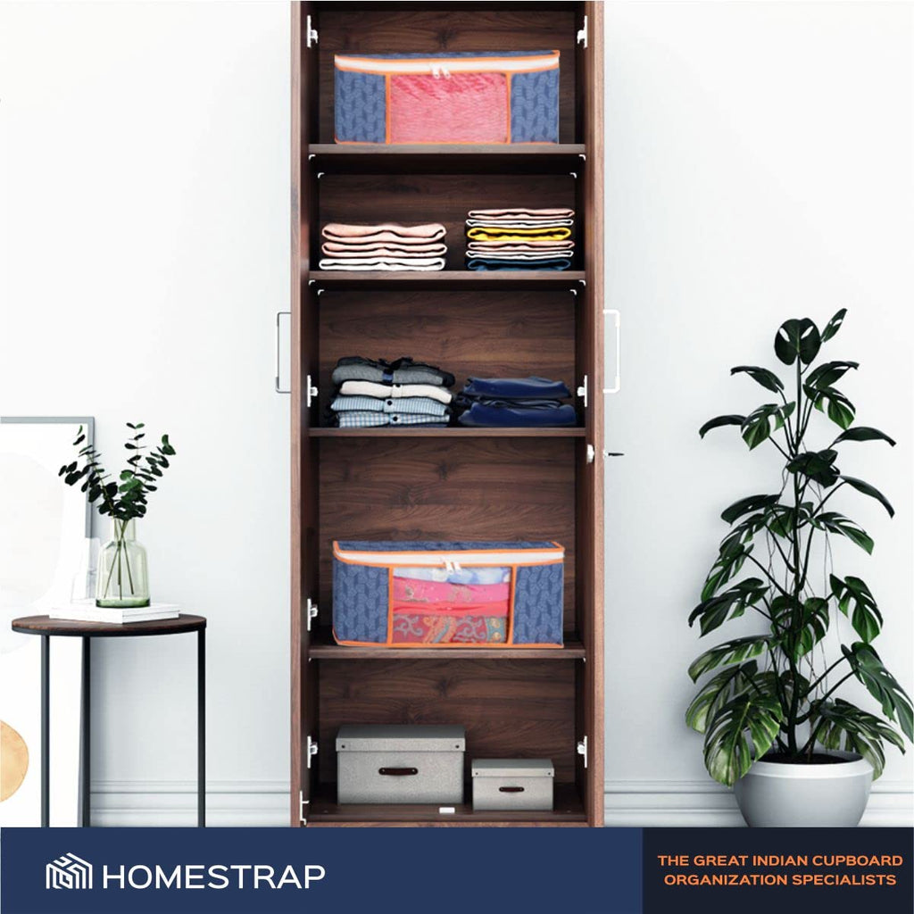 Homestrap Set of 6 Non-Woven Printed Saree Cover/Cloth Storage/Wardrobe Organizer For Clothes with Transparent Window (Grey)(Shark Tank Featured) 45cmx33cmx22cm