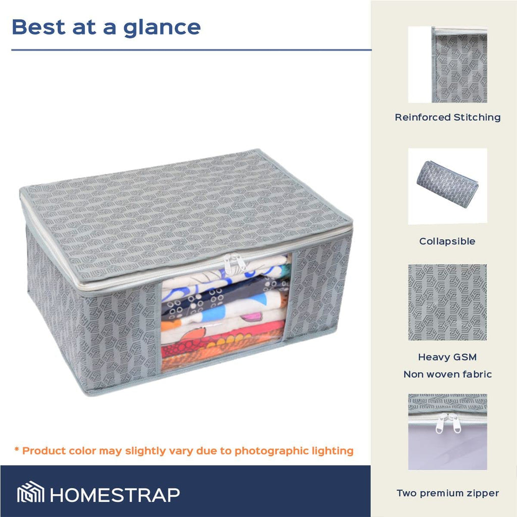 Homestrap Set of 6 Non-Woven Printed Saree Cover/Cloth Storage/Wardrobe Organizer For Clothes with Transparent Window (Grey)(Shark Tank Featured) 45cmx33cmx22cm