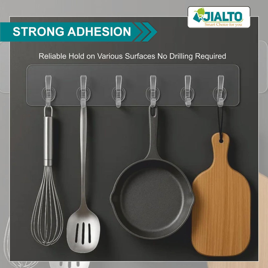 JIALTO 1 Pcs Wall Hanger Hooks for Wall Hook Clothes Hanging for Wall Strong Self Adhesive Magic Sticker Hook | Cloth Hanging Hook | Hooks for Clothes Hanging (6 Hook Strip)