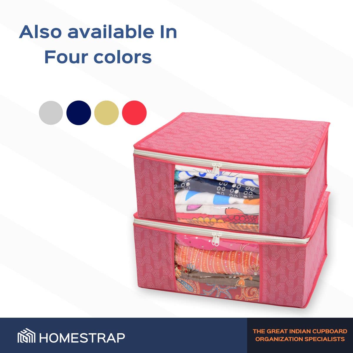 Homestrap Set of 6 Non-Woven Printed Saree Cover/Cloth Storage/Wardrobe Organizer For Clothes with Transparent Window (Grey)(Shark Tank Featured) 45cmx33cmx22cm