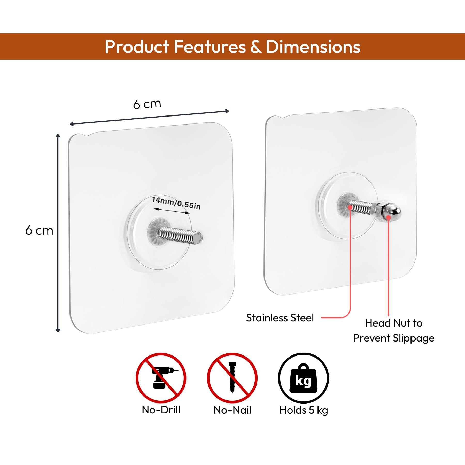 Zulaxy Wall Hanger Hooks for Hanging Clothes Home Kitchen Office Bathroom Bedroom Door, 2 Pack Self Adhesive Strong Hanger Hooks (6 Hooks Hanger, Transparent)