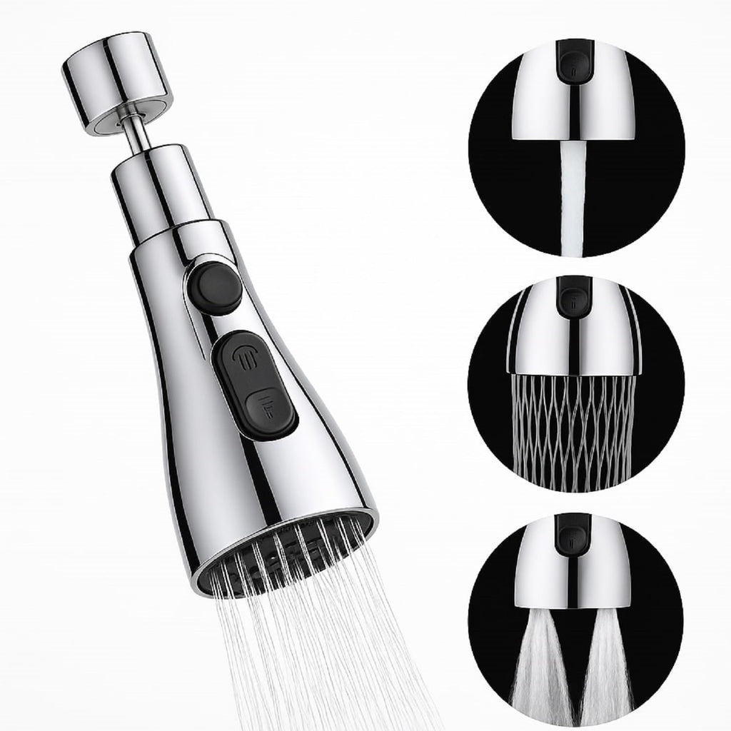 Misamo Enterprise Kitchen Faucet Extender, Chrome Plated, 3-Mode Spray Head, Flexible Extension