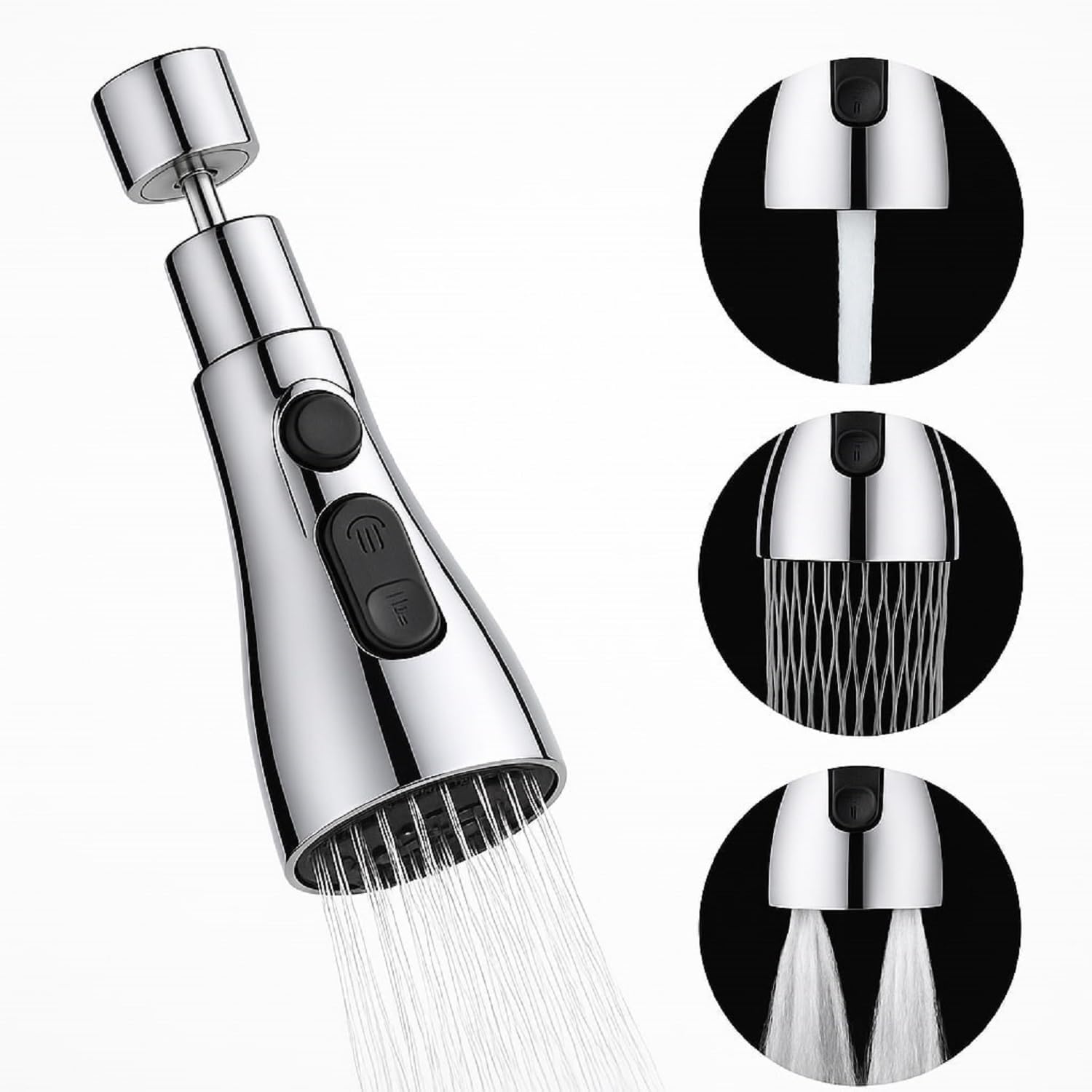 Misamo Enterprise Kitchen Faucet Extender, Chrome Plated, 3-Mode Spray Head, Flexible Extension