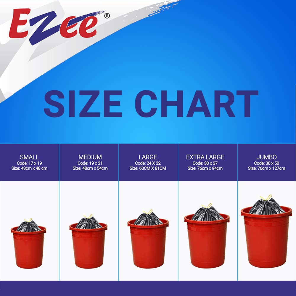 Ezee Garbage Trash Bag for Dustbin | 30 Pieces | Large 24 X 32 Inches I 15 piece x Pack of 2, Disposable plastic, 30 Count, Plastic