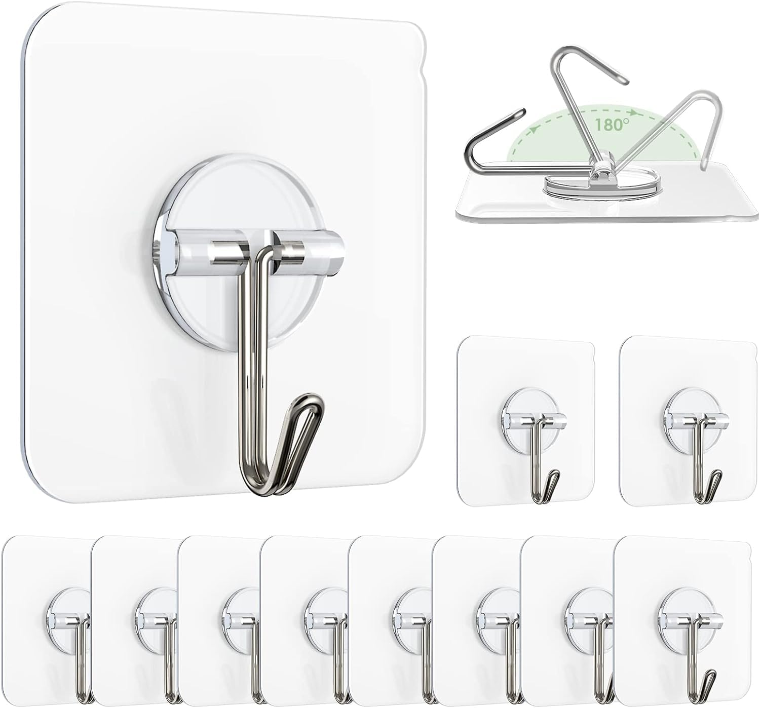 Zulaxy Wall Hanger Hooks for Hanging Clothes Home Kitchen Office Bathroom Bedroom Door, 2 Pack Self Adhesive Strong Hanger Hooks (6 Hooks Hanger, Transparent)