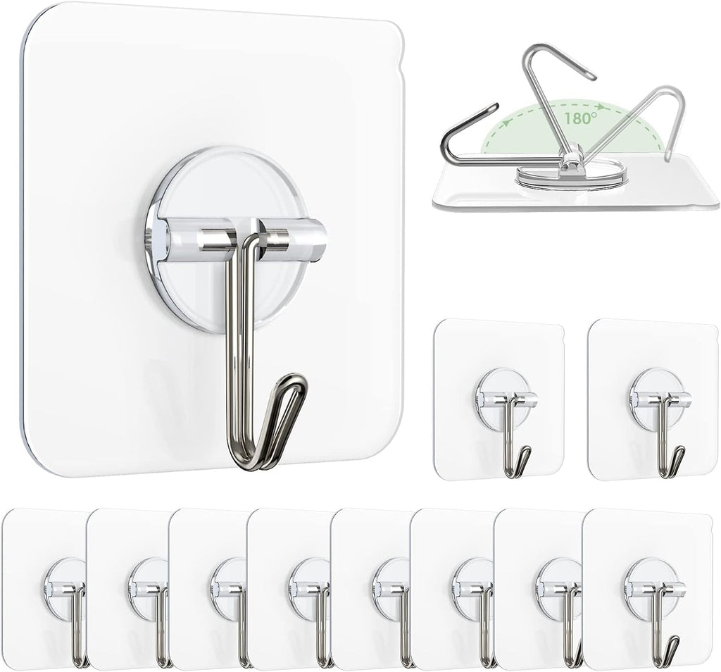 Zulaxy Wall Hanger Hooks for Hanging Clothes Home Kitchen Office Bathroom Bedroom Door, 2 Pack Self Adhesive Strong Hanger Hooks (6 Hooks Hanger, Transparent)