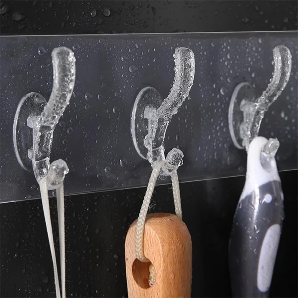 Zulaxy Wall Hanger Hooks for Hanging Clothes Home Kitchen Office Bathroom Bedroom Door, 2 Pack Self Adhesive Strong Hanger Hooks (6 Hooks Hanger, Transparent)