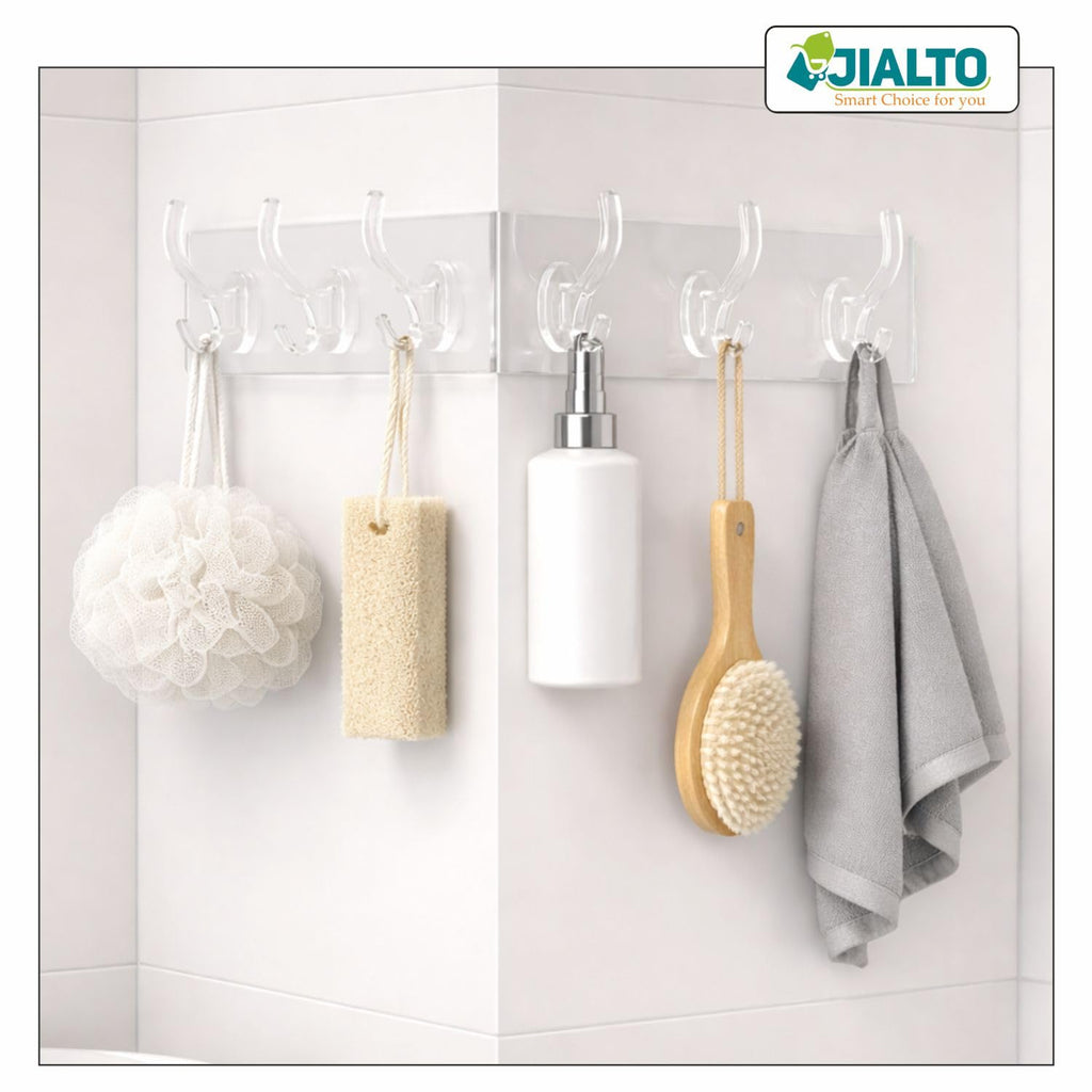 JIALTO 1 Pcs Wall Hanger Hooks for Wall Hook Clothes Hanging for Wall Strong Self Adhesive Magic Sticker Hook | Cloth Hanging Hook | Hooks for Clothes Hanging (6 Hook Strip)