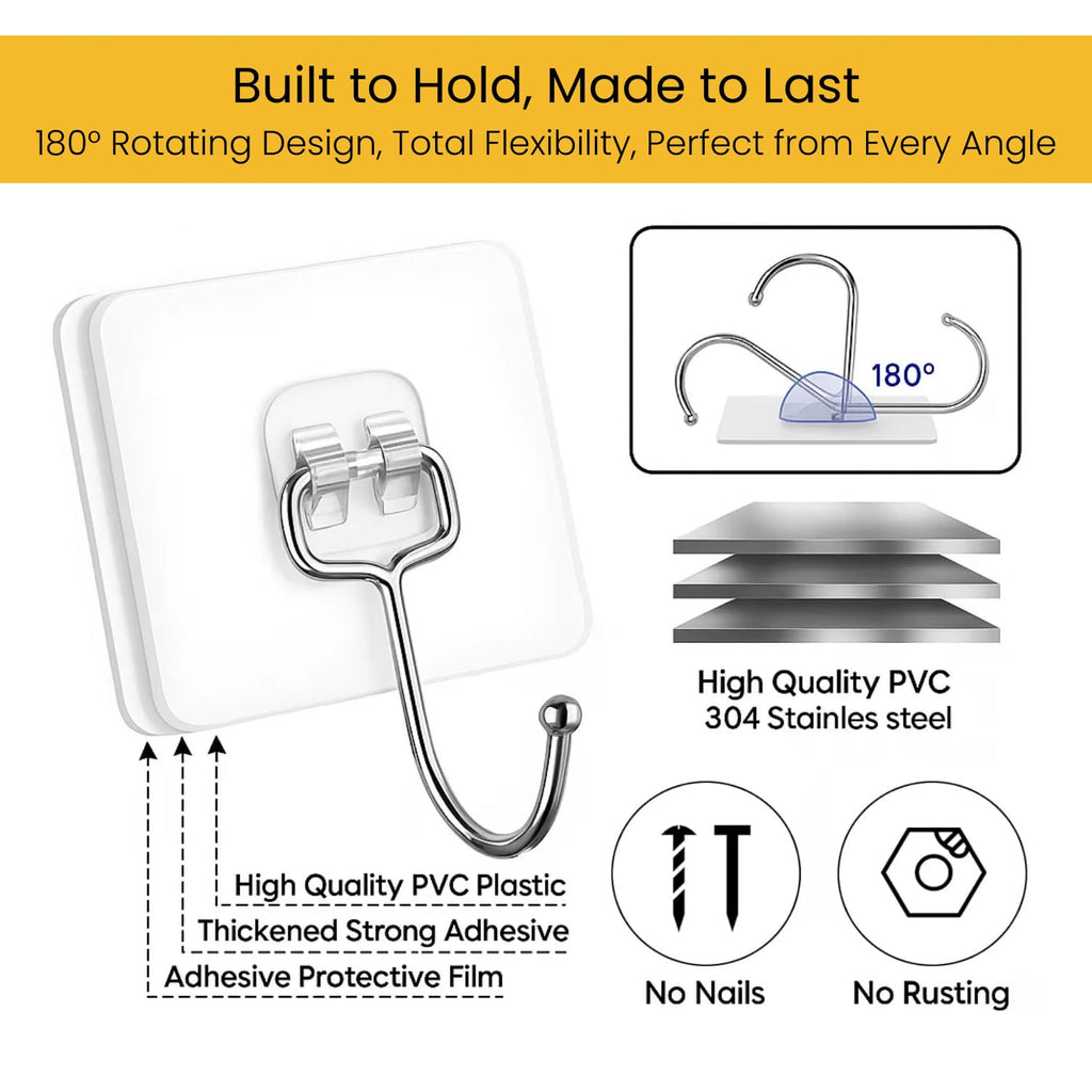 Zulaxy Wall Hanger Hooks for Hanging Clothes Home Kitchen Office Bathroom Bedroom Door, 2 Pack Self Adhesive Strong Hanger Hooks (6 Hooks Hanger, Transparent)