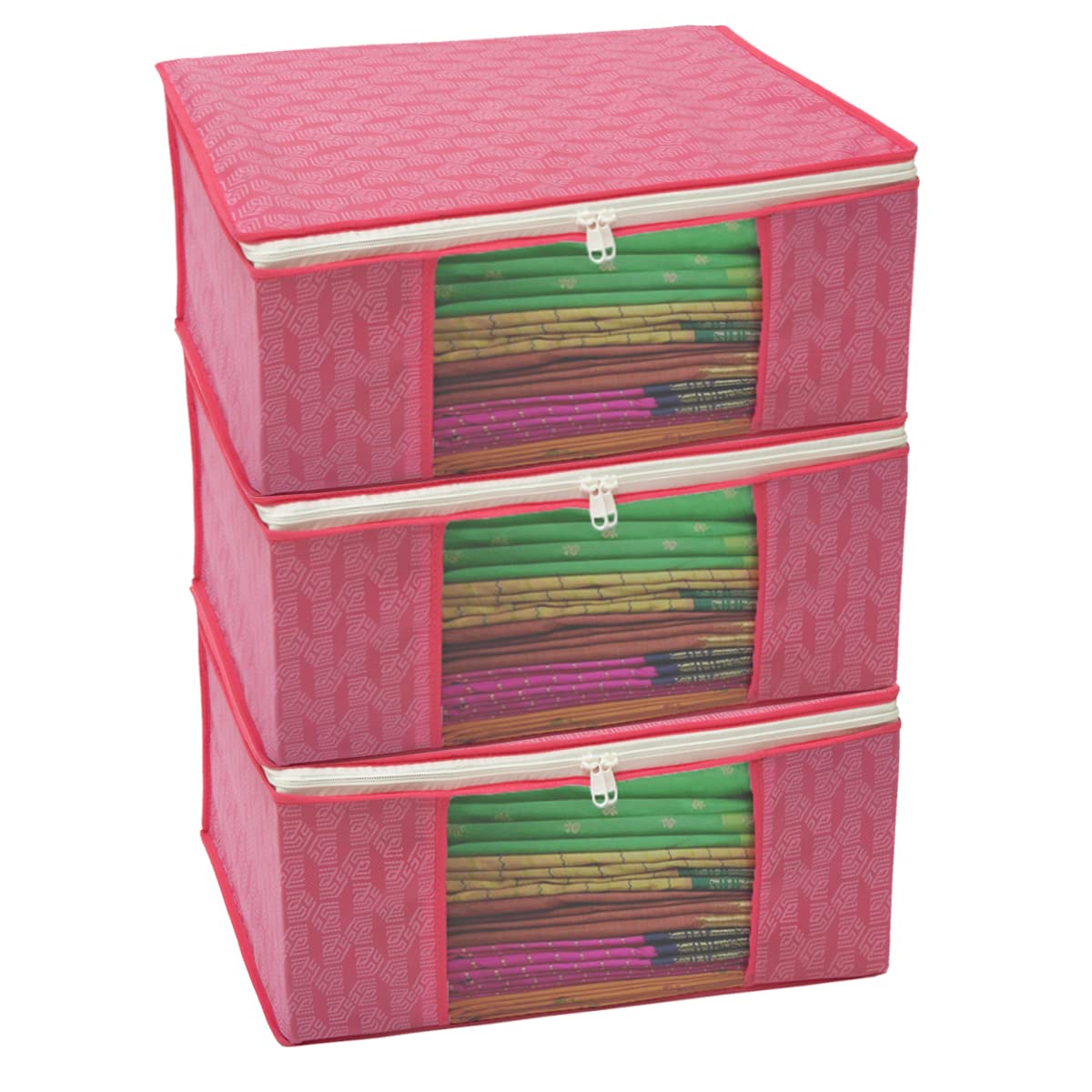 Homestrap Set of 6 Non-Woven Printed Saree Cover/Cloth Storage/Wardrobe Organizer For Clothes with Transparent Window (Grey)(Shark Tank Featured) 45cmx33cmx22cm