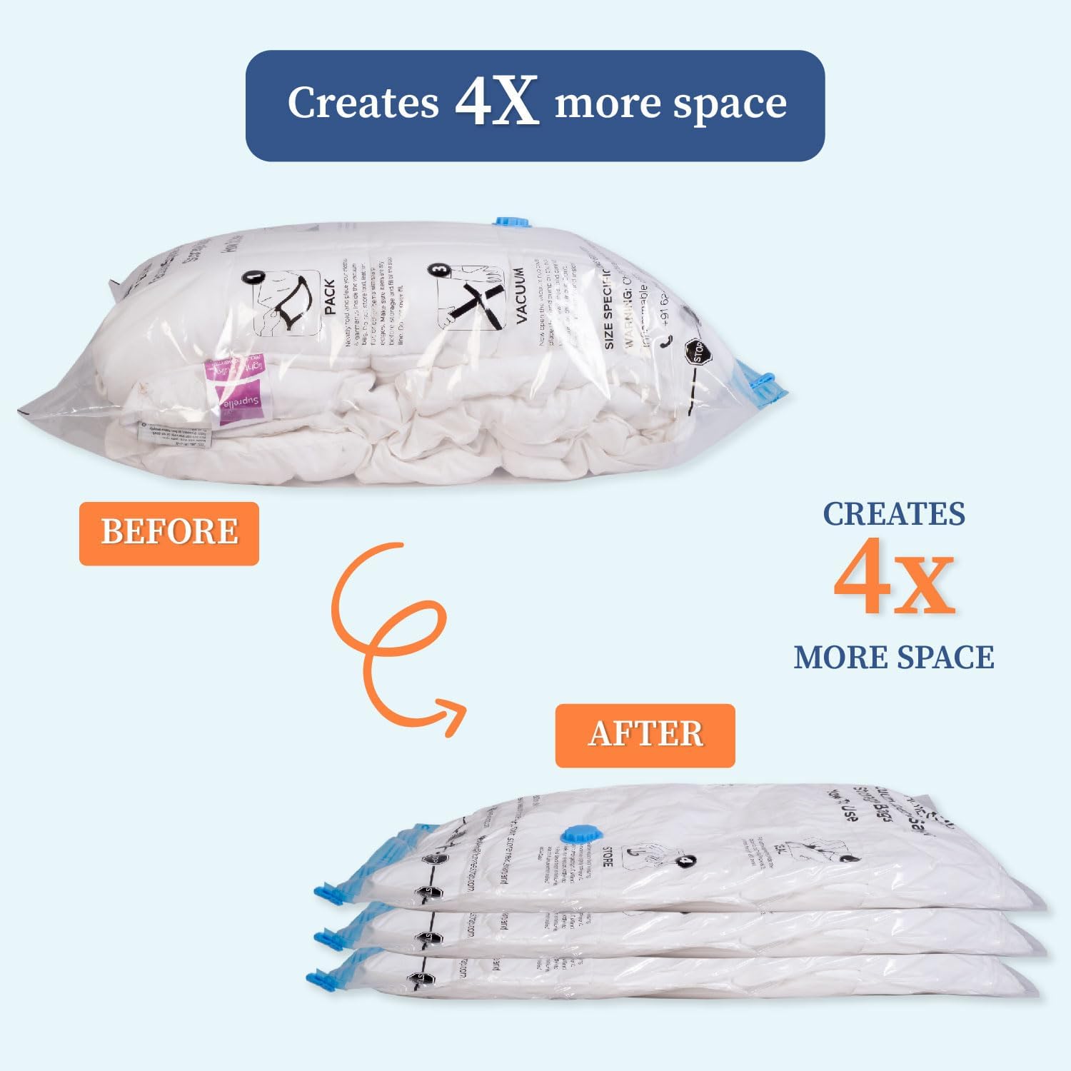 HomeStrap Vacuum Storage Bags with Pump Pack of 5 (Large)| Airtight and Reusable Space Saver Double Ziplock Compression Bags with Vacuum Pump|Creates 4x More Space for Clothes, Winterwear, Blankets
