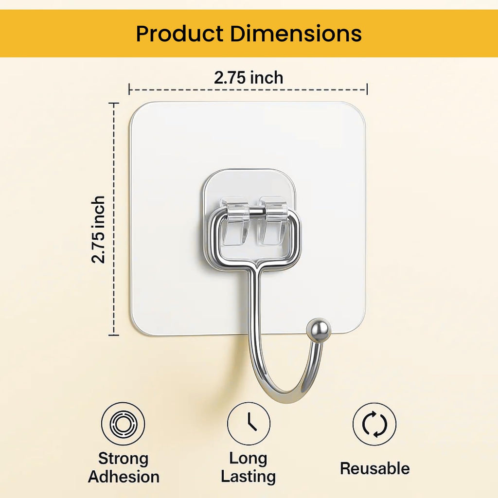 Zulaxy Wall Hanger Hooks for Hanging Clothes Home Kitchen Office Bathroom Bedroom Door, 2 Pack Self Adhesive Strong Hanger Hooks (6 Hooks Hanger, Transparent)