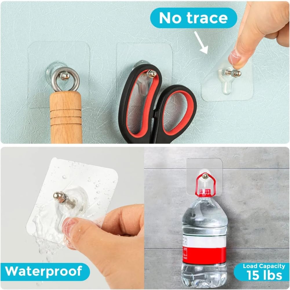Zulaxy Wall Hanger Hooks for Hanging Clothes Home Kitchen Office Bathroom Bedroom Door, 2 Pack Self Adhesive Strong Hanger Hooks (6 Hooks Hanger, Transparent)