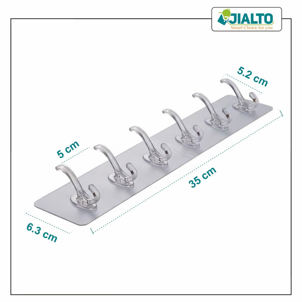 JIALTO 1 Pcs Wall Hanger Hooks for Wall Hook Clothes Hanging for Wall Strong Self Adhesive Magic Sticker Hook | Cloth Hanging Hook | Hooks for Clothes Hanging (6 Hook Strip)