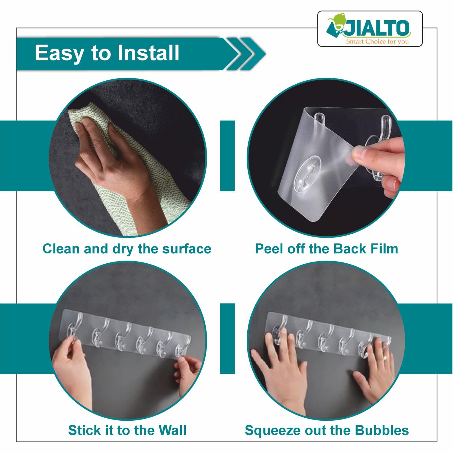 JIALTO 1 Pcs Wall Hanger Hooks for Wall Hook Clothes Hanging for Wall Strong Self Adhesive Magic Sticker Hook | Cloth Hanging Hook | Hooks for Clothes Hanging (6 Hook Strip)