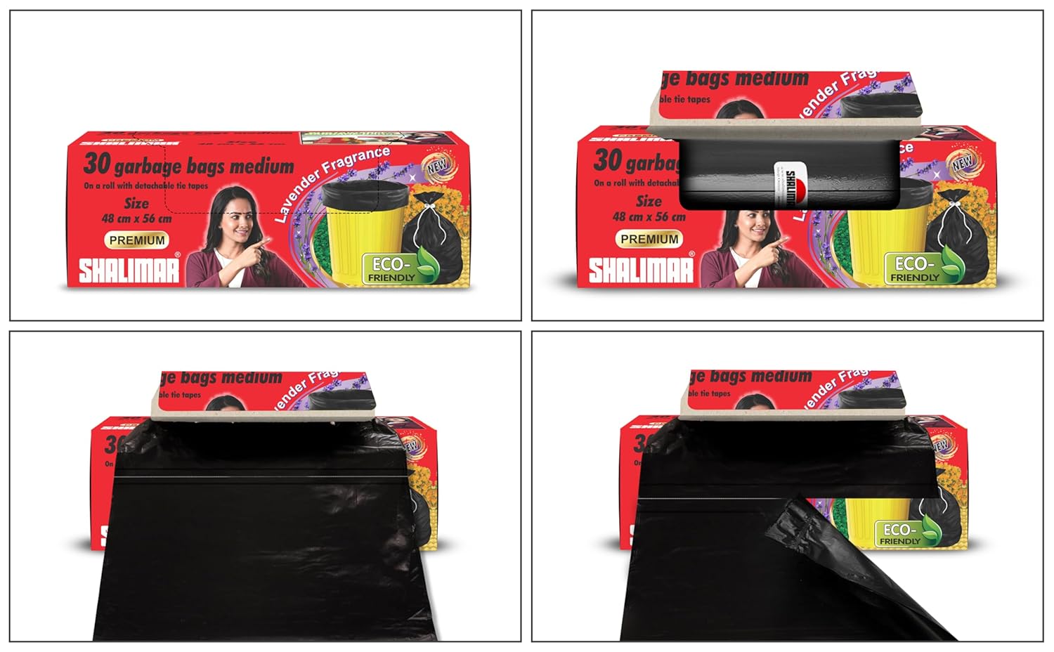 Shalimar Premium (Lavender Fragrance) Scented Garbage Bags | Medium 19 X 21 Inches | 180 Bags (30 Bags X 6 Rolls) | Dustbin Bag/Trash Bag | (Black) - Perforated Box for Easy Dispensing