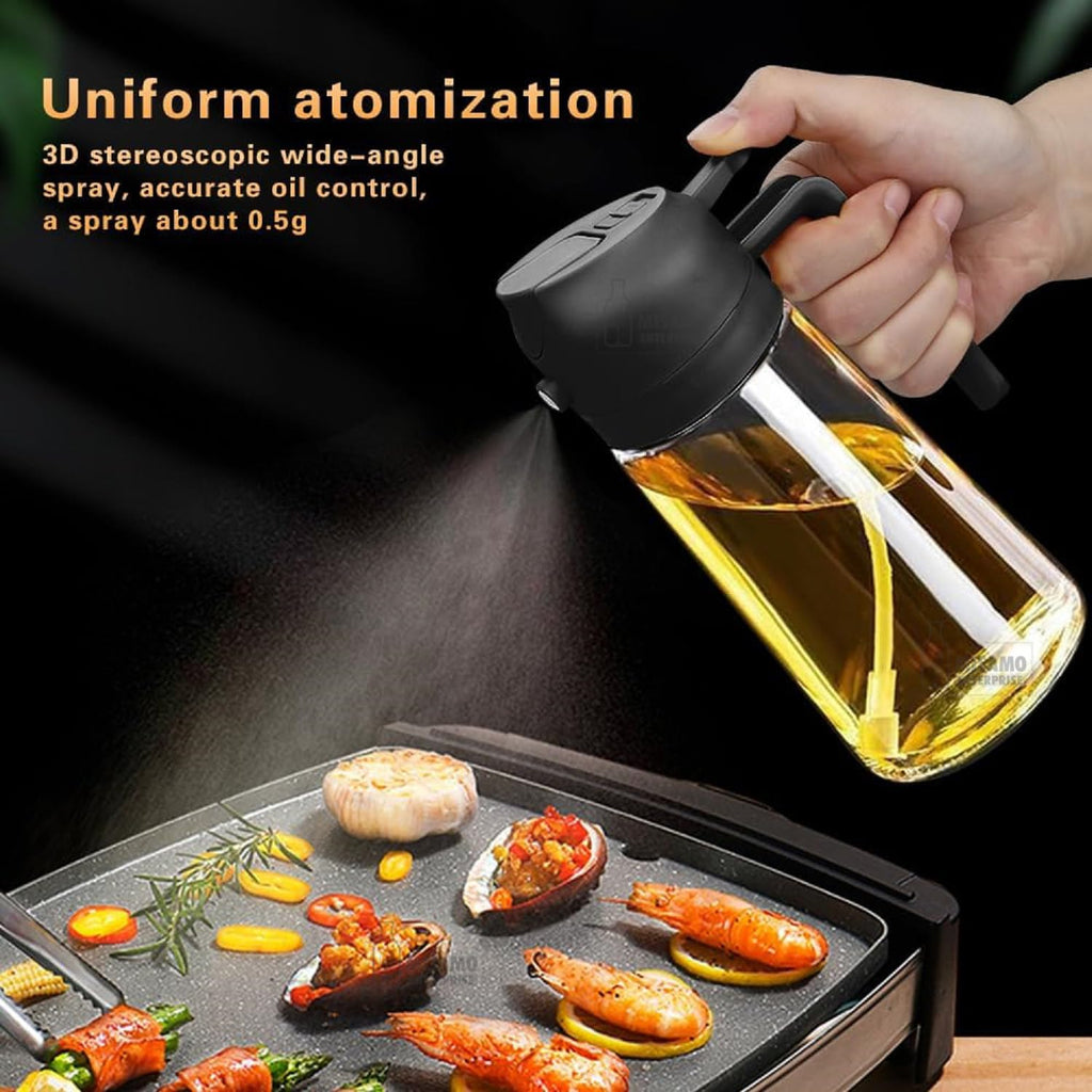 Misamo Enterprise 2-in-1 Glass Oil Dispenser & Sprayer for Cooking, 500ml Olive Oil Spray Bottle with Handle, Fine Mist & Pour Spout, Leak-Proof for Air Fryer, Salad, BBQ & Kitchen (Black)