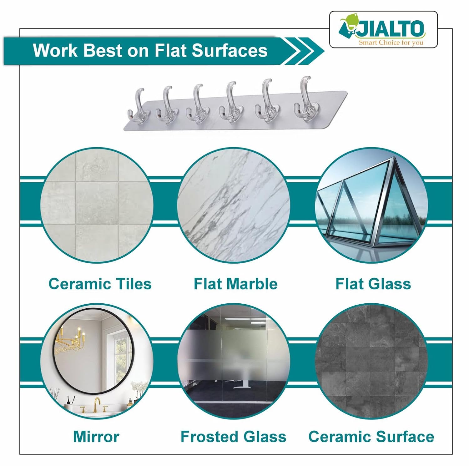 JIALTO 1 Pcs Wall Hanger Hooks for Wall Hook Clothes Hanging for Wall Strong Self Adhesive Magic Sticker Hook | Cloth Hanging Hook | Hooks for Clothes Hanging (6 Hook Strip)