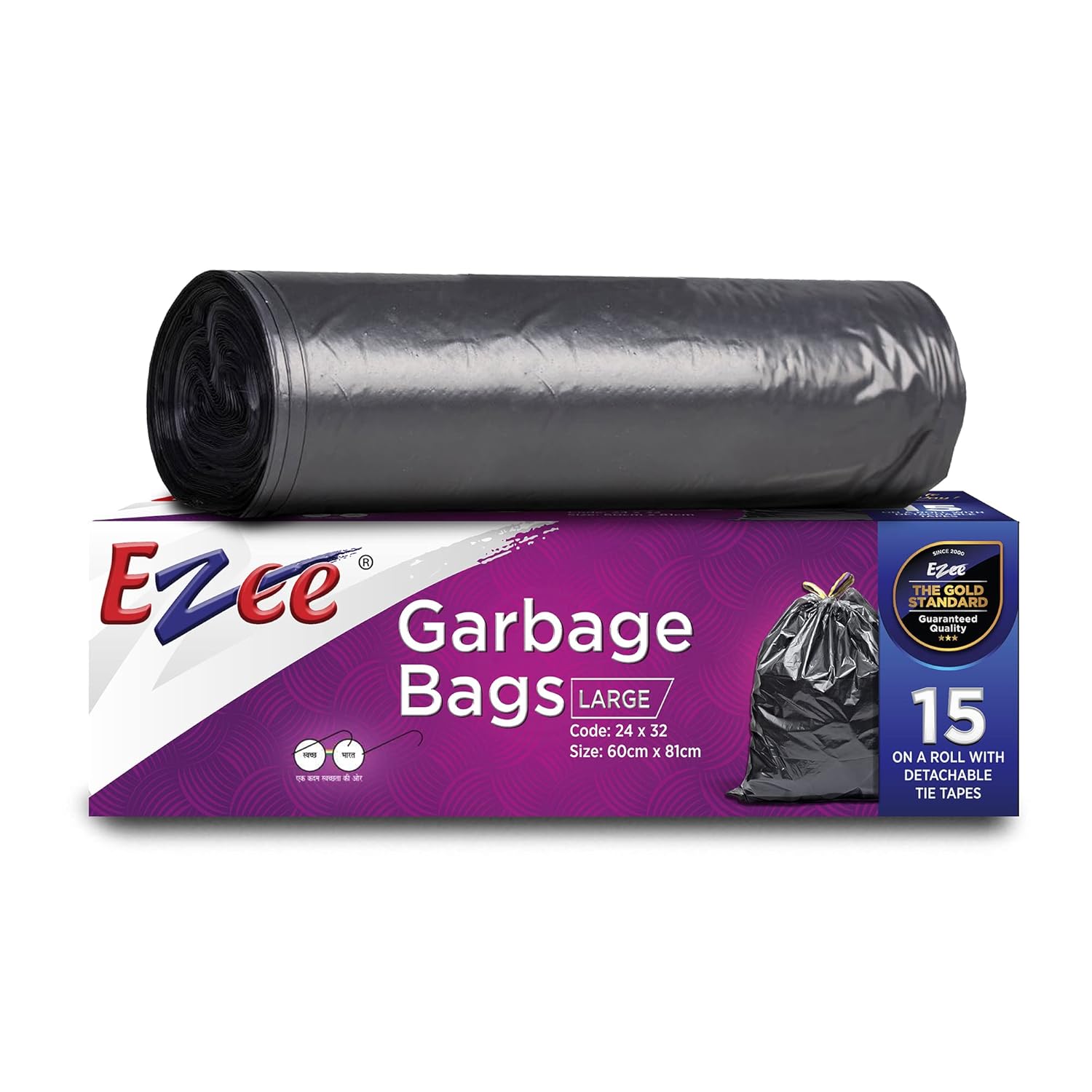 Ezee Garbage Trash Bag for Dustbin | 30 Pieces | Large 24 X 32 Inches I 15 piece x Pack of 2, Disposable plastic, 30 Count, Plastic