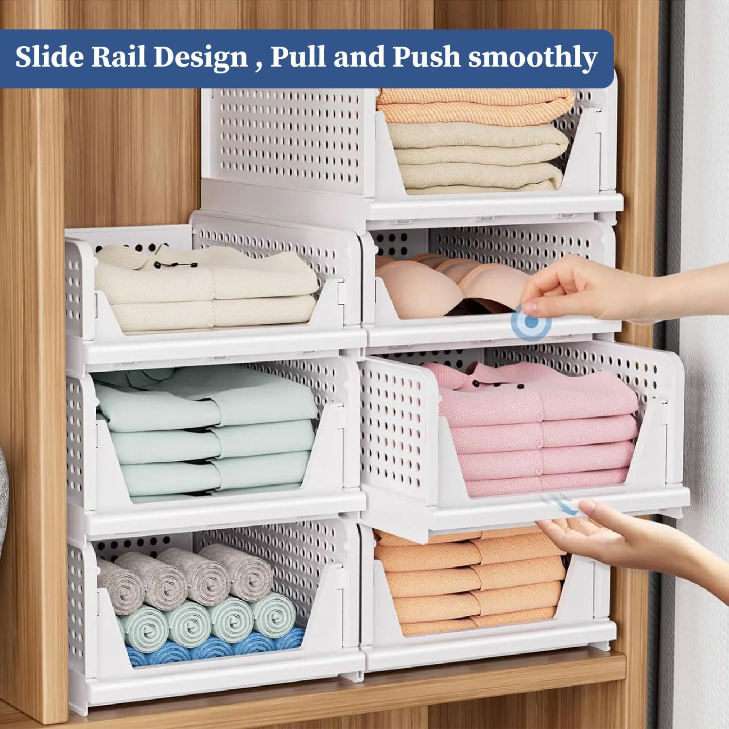 HomeStrap Set of 3, Stack it Up | Large Cloth Stacker | Foldable Shirt Storage Stacker for Wardrobe | Plastic Stackable Closet Organizer | White | 44L x 33W x 19H Centimeters