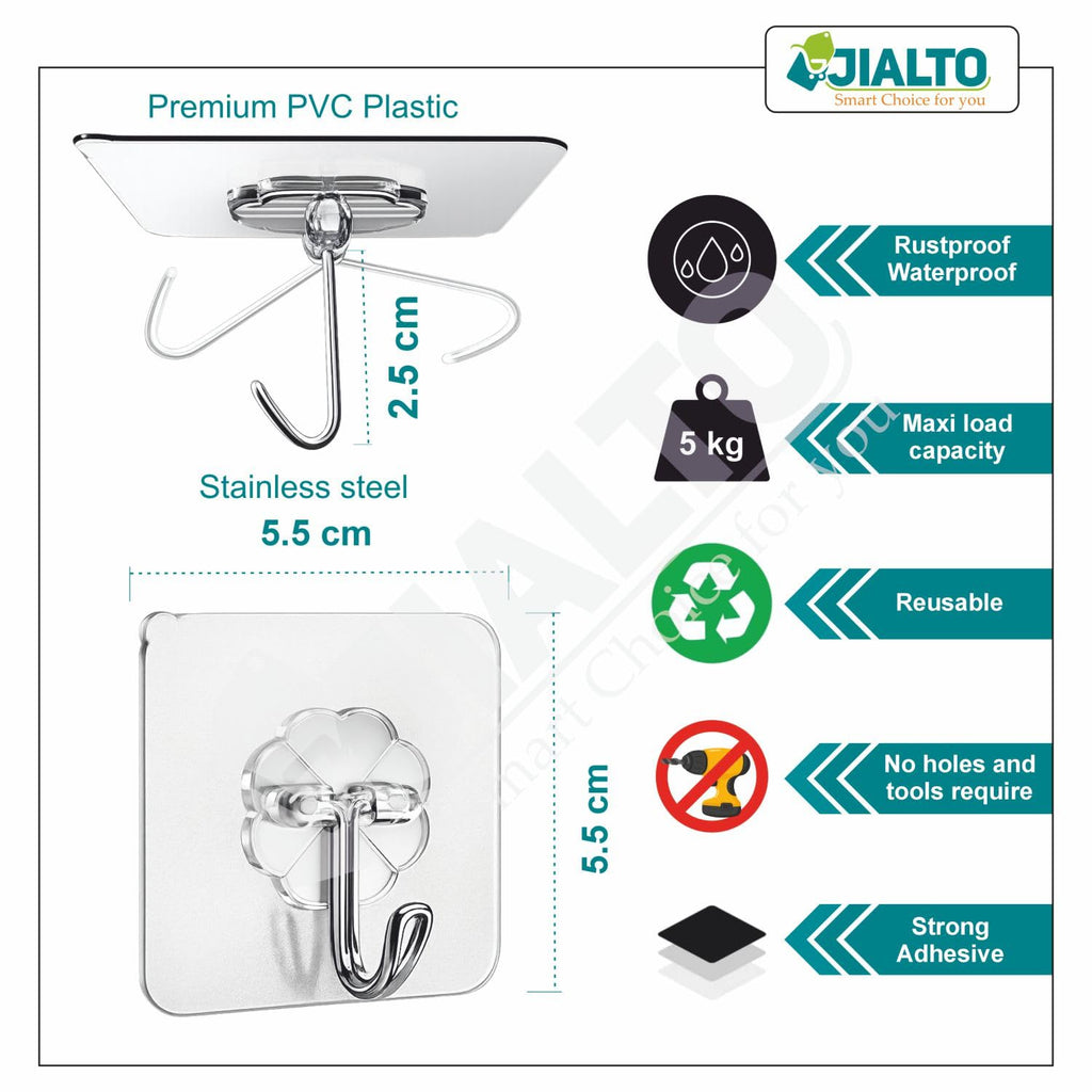 JIALTO Wall Hooks for Hanging Strong, Adhesive Hooks for Wall Heavy Duty, Wall hangings, Kitchen Accessories Items, Sticky Photo Frame Hangers (Pack of 20, Nail Hook)