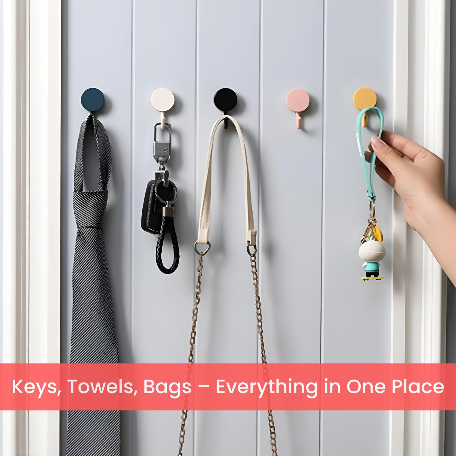 Zulaxy Wall Hanger Hooks for Hanging Clothes Home Kitchen Office Bathroom Bedroom Door, 2 Pack Self Adhesive Strong Hanger Hooks (6 Hooks Hanger, Transparent)