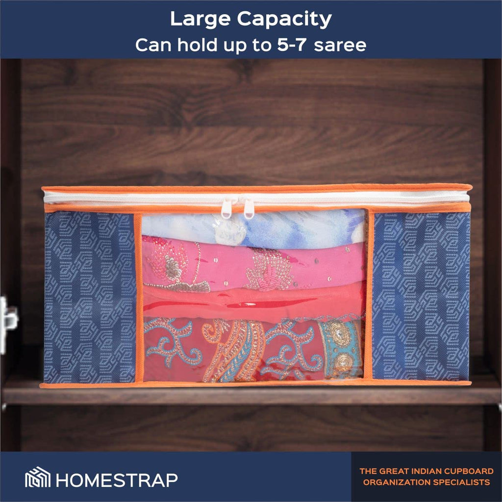 Homestrap Set of 6 Non-Woven Printed Saree Cover/Cloth Storage/Wardrobe Organizer For Clothes with Transparent Window (Grey)(Shark Tank Featured) 45cmx33cmx22cm