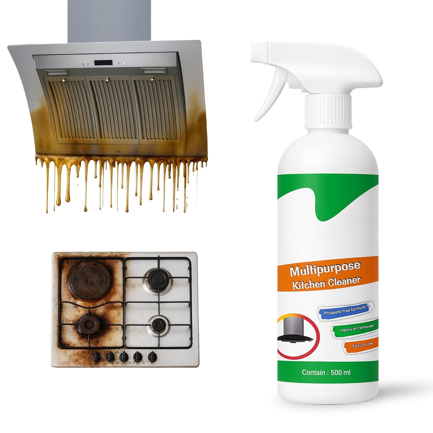 Zulaxy Kitchen Cleaner Spray for Oil & Grease Stain Remover, All Surface Non-Toxic & Non-Flammable Magic Degreaser Cleaning Spray for Kitchen, Chimney, Sink, Grill, Exhaust Fan & More! (500 ml)