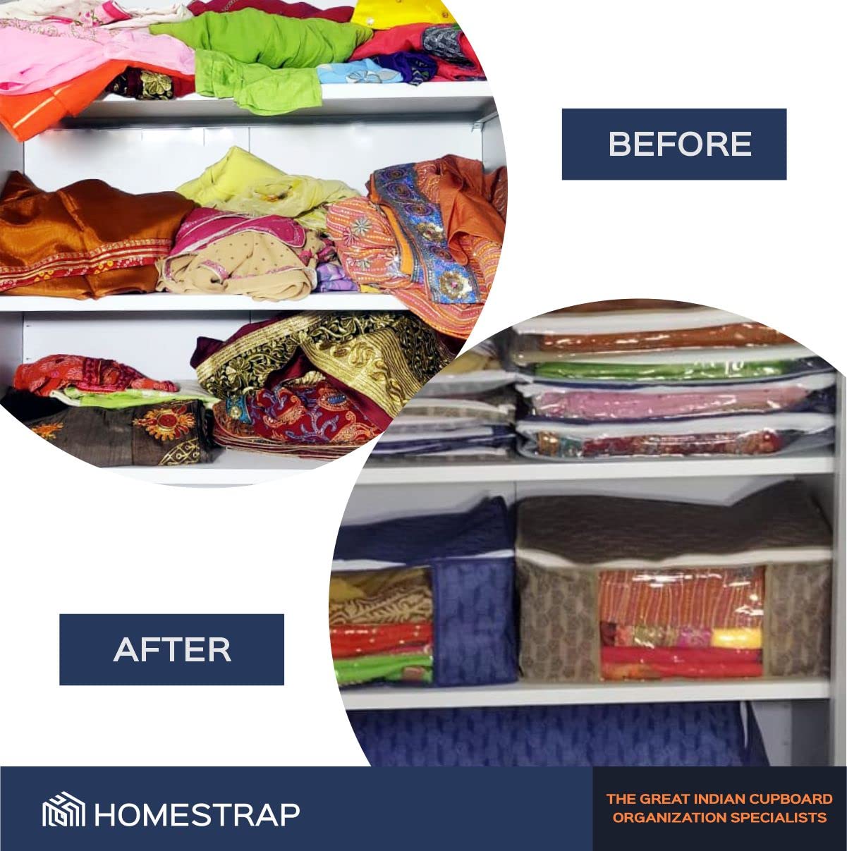 Homestrap Set of 6 Non-Woven Printed Saree Cover/Cloth Storage/Wardrobe Organizer For Clothes with Transparent Window (Grey)(Shark Tank Featured) 45cmx33cmx22cm