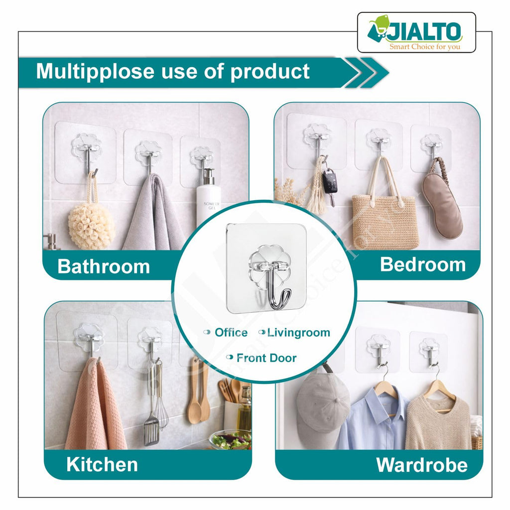 JIALTO Wall Hooks for Hanging Strong, Adhesive Hooks for Wall Heavy Duty, Wall hangings, Kitchen Accessories Items, Sticky Photo Frame Hangers (Pack of 20, Nail Hook)