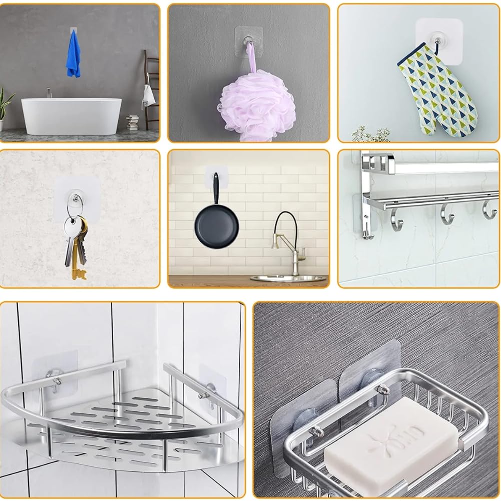 Zulaxy Wall Hanger Hooks for Hanging Clothes Home Kitchen Office Bathroom Bedroom Door, 2 Pack Self Adhesive Strong Hanger Hooks (6 Hooks Hanger, Transparent)