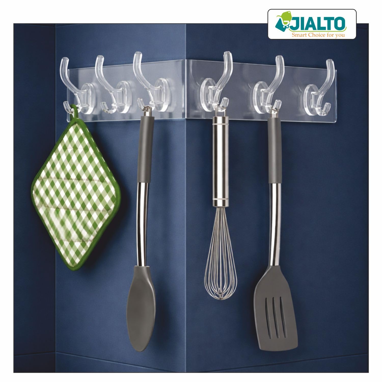 JIALTO 1 Pcs Wall Hanger Hooks for Wall Hook Clothes Hanging for Wall Strong Self Adhesive Magic Sticker Hook | Cloth Hanging Hook | Hooks for Clothes Hanging (6 Hook Strip)