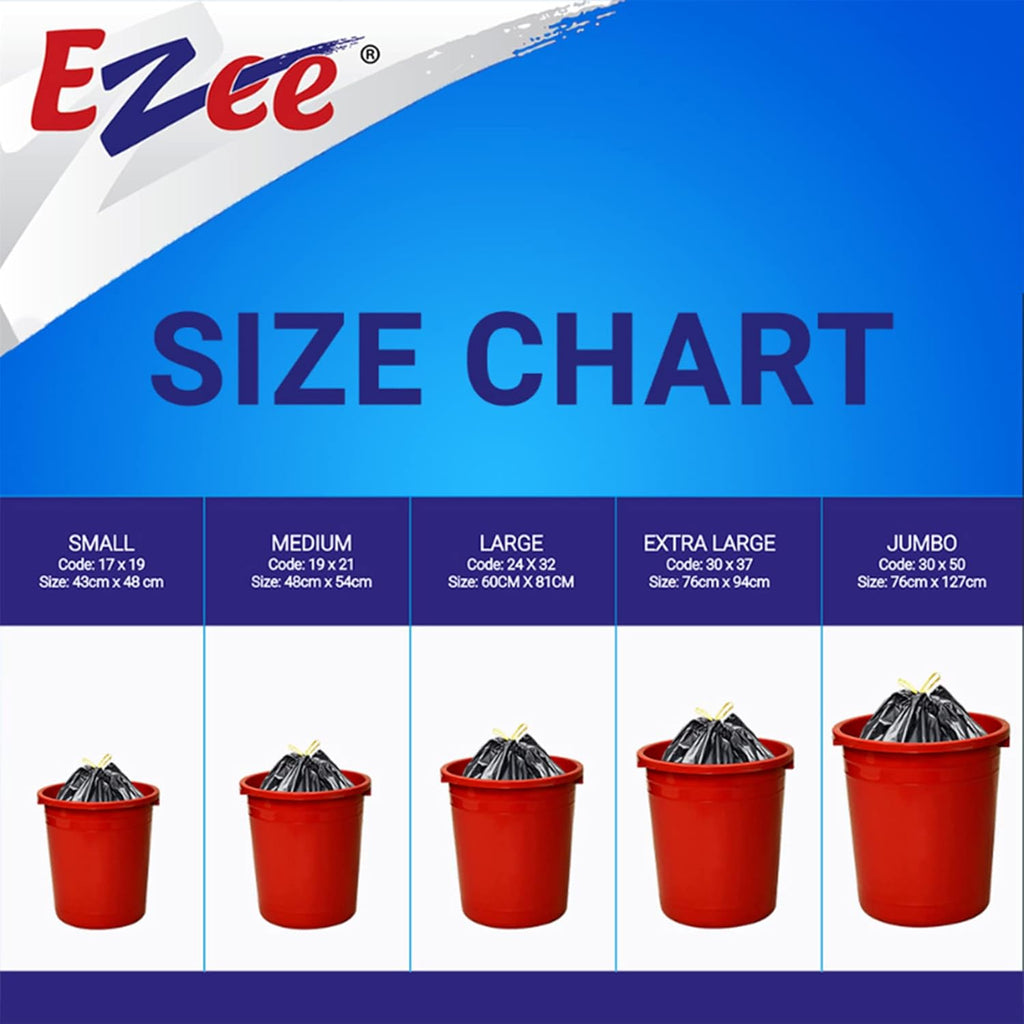 Ezee Garbage Trash Bag for Dustbin | 30 Pieces | Large 24 X 32 Inches I 15 piece x Pack of 2, Disposable plastic, 30 Count, Plastic