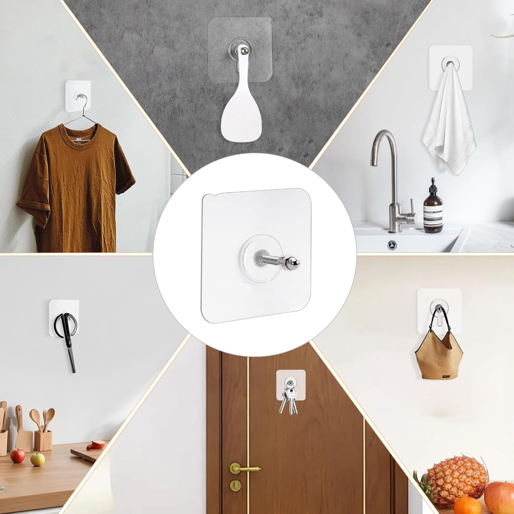 Zulaxy Wall Hanger Hooks for Hanging Clothes Home Kitchen Office Bathroom Bedroom Door, 2 Pack Self Adhesive Strong Hanger Hooks (6 Hooks Hanger, Transparent)