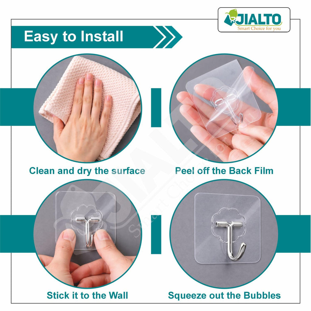 JIALTO Wall Hooks for Hanging Strong, Adhesive Hooks for Wall Heavy Duty, Wall hangings, Kitchen Accessories Items, Sticky Photo Frame Hangers (Pack of 20, Nail Hook)