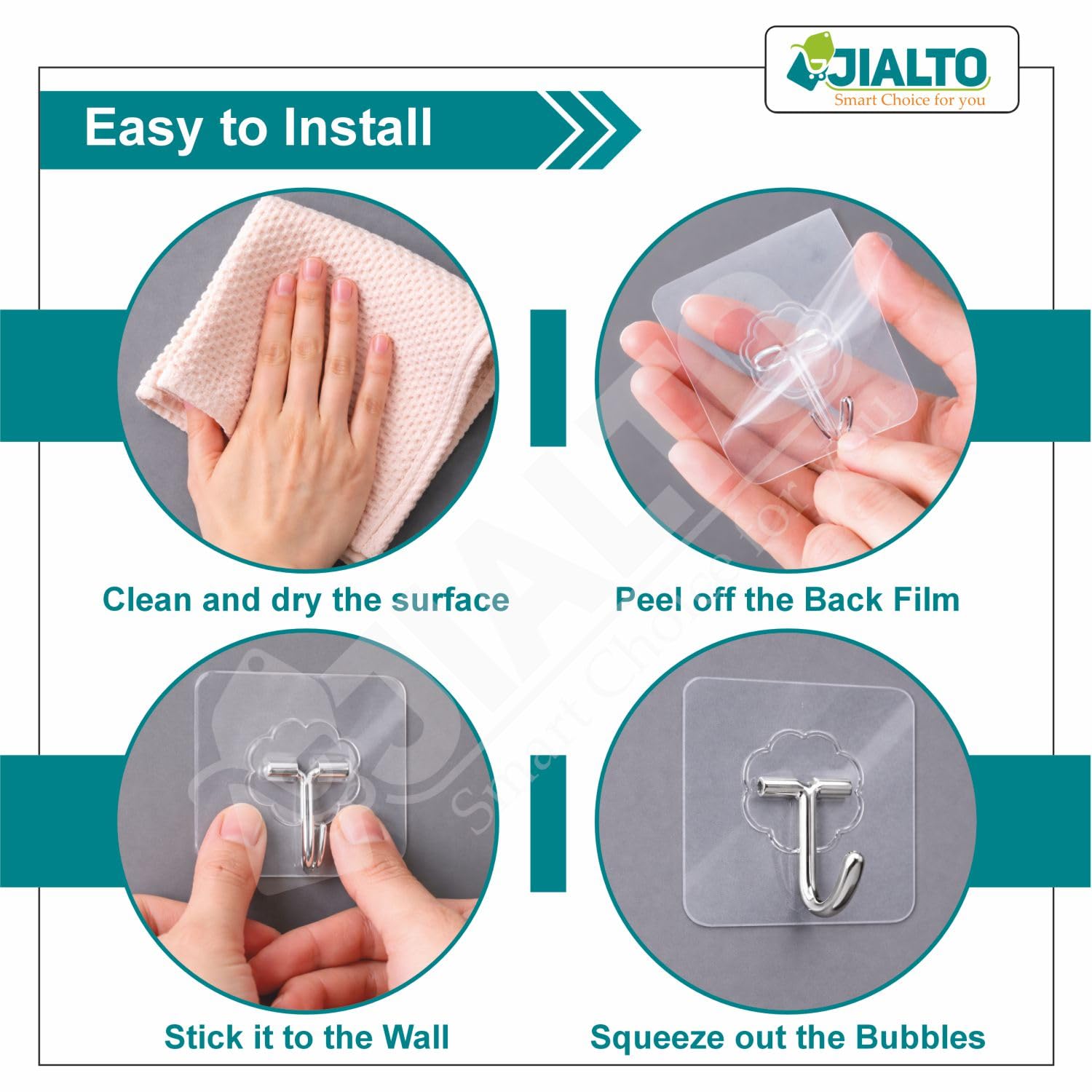 JIALTO Wall Hooks for Hanging Strong, Adhesive Hooks for Wall Heavy Duty, Wall hangings, Kitchen Accessories Items, Sticky Photo Frame Hangers (Pack of 20, Nail Hook)