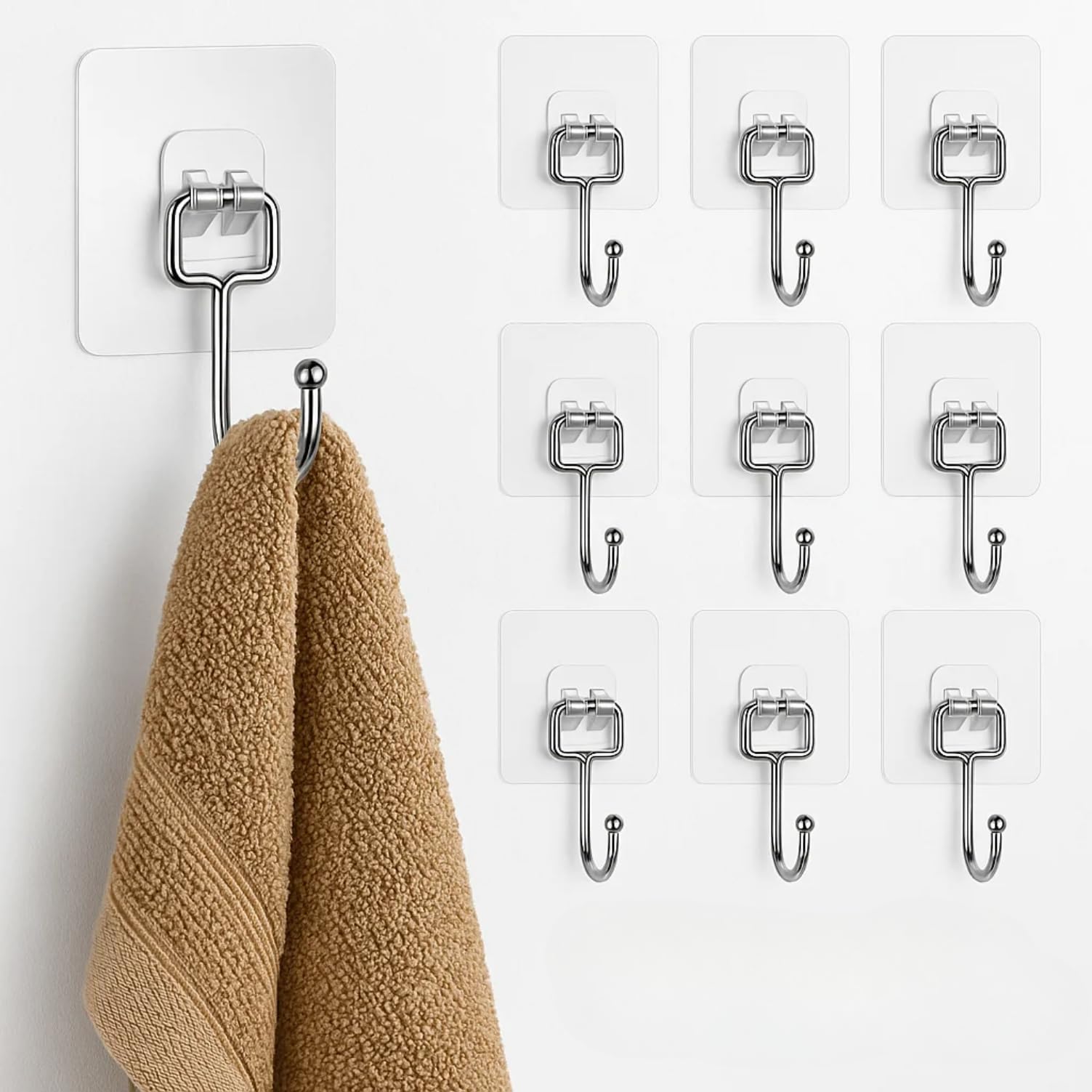 Zulaxy Wall Hanger Hooks for Hanging Clothes Home Kitchen Office Bathroom Bedroom Door, 2 Pack Self Adhesive Strong Hanger Hooks (6 Hooks Hanger, Transparent)