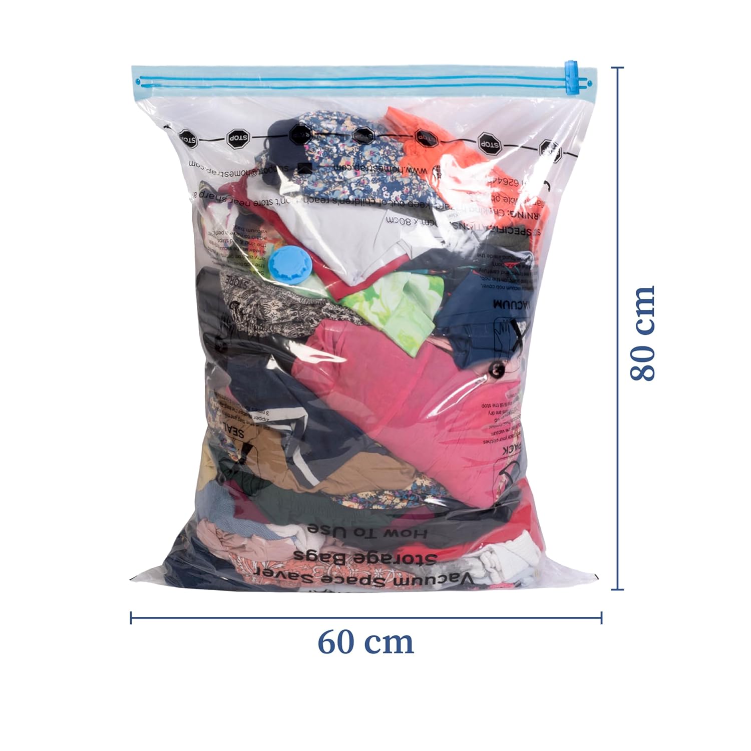 HomeStrap Vacuum Storage Bags with Pump Pack of 5 (Large)| Airtight and Reusable Space Saver Double Ziplock Compression Bags with Vacuum Pump|Creates 4x More Space for Clothes, Winterwear, Blankets