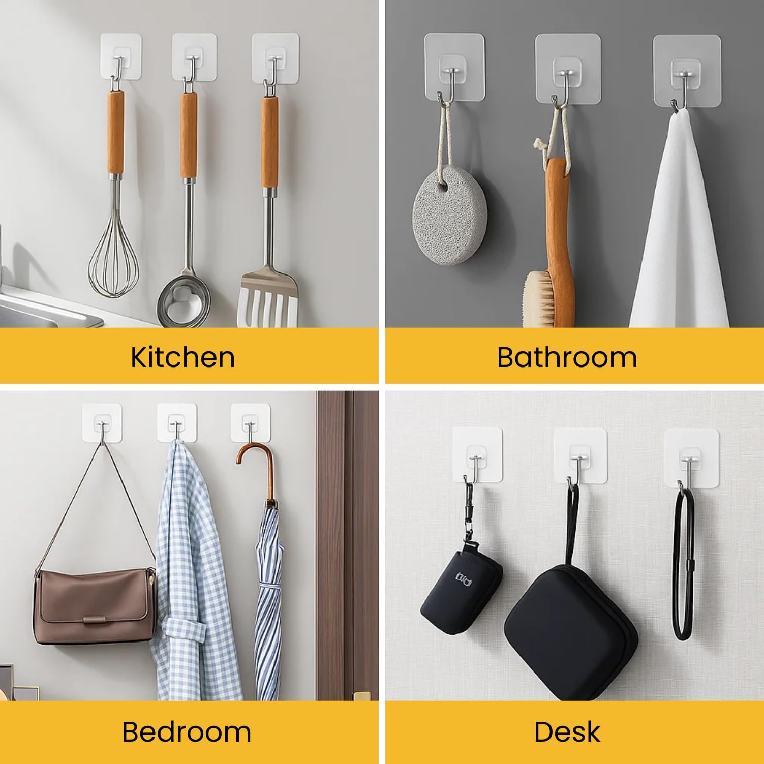 Zulaxy Wall Hanger Hooks for Hanging Clothes Home Kitchen Office Bathroom Bedroom Door, 2 Pack Self Adhesive Strong Hanger Hooks (6 Hooks Hanger, Transparent)