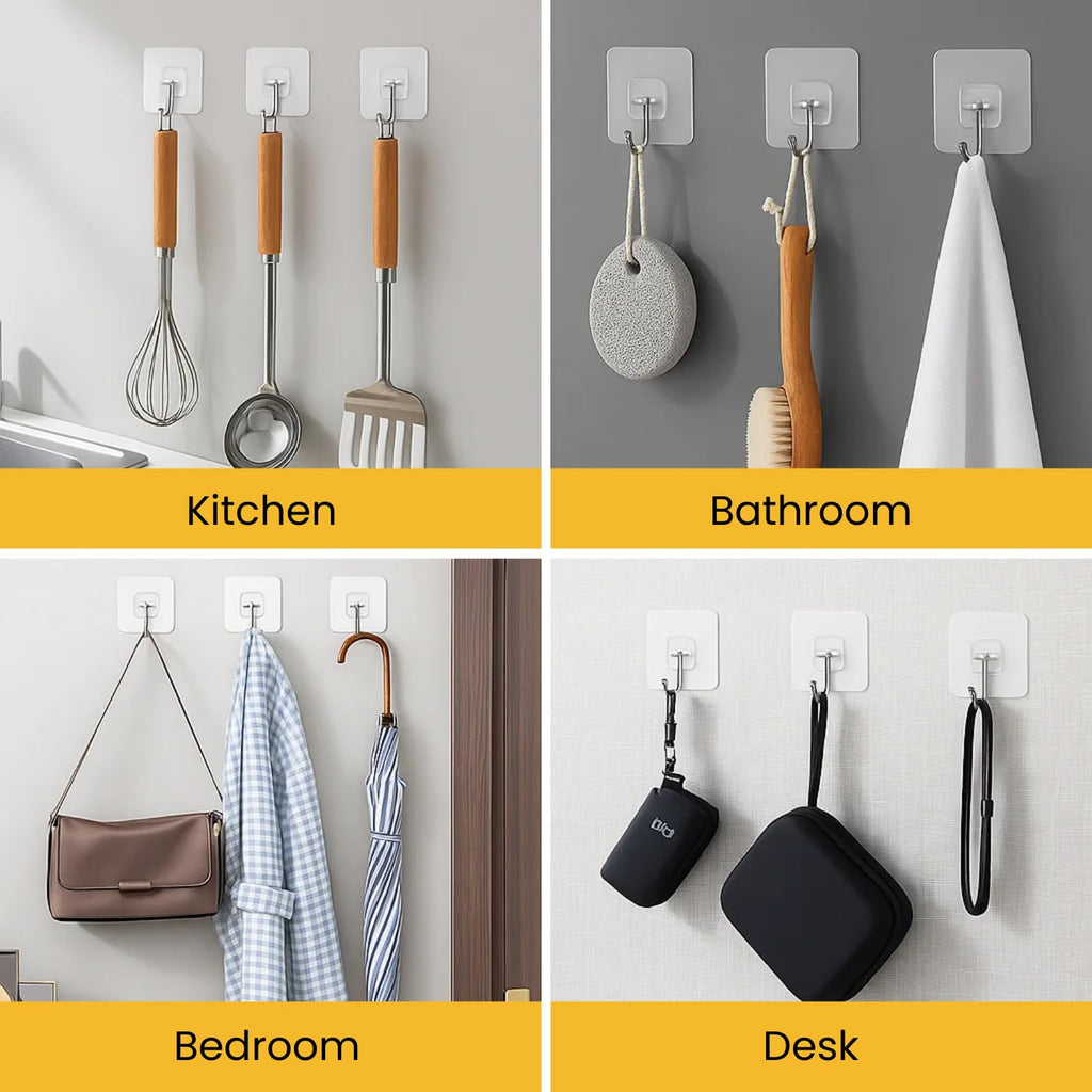 Zulaxy Wall Hanger Hooks for Hanging Clothes Home Kitchen Office Bathroom Bedroom Door, 2 Pack Self Adhesive Strong Hanger Hooks (6 Hooks Hanger, Transparent)