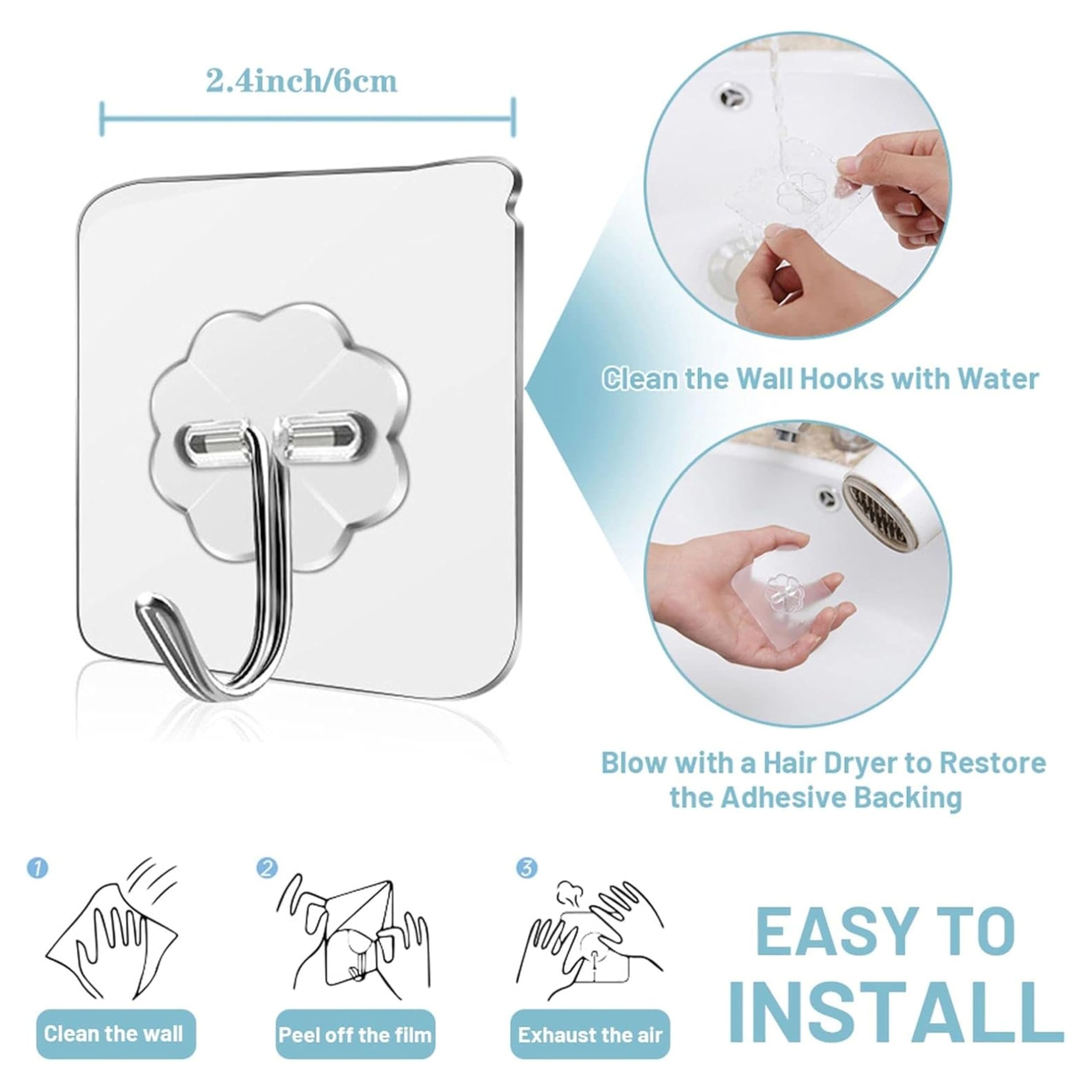 Zulaxy Wall Hanger Hooks for Hanging Clothes Home Kitchen Office Bathroom Bedroom Door, 2 Pack Self Adhesive Strong Hanger Hooks (6 Hooks Hanger, Transparent)