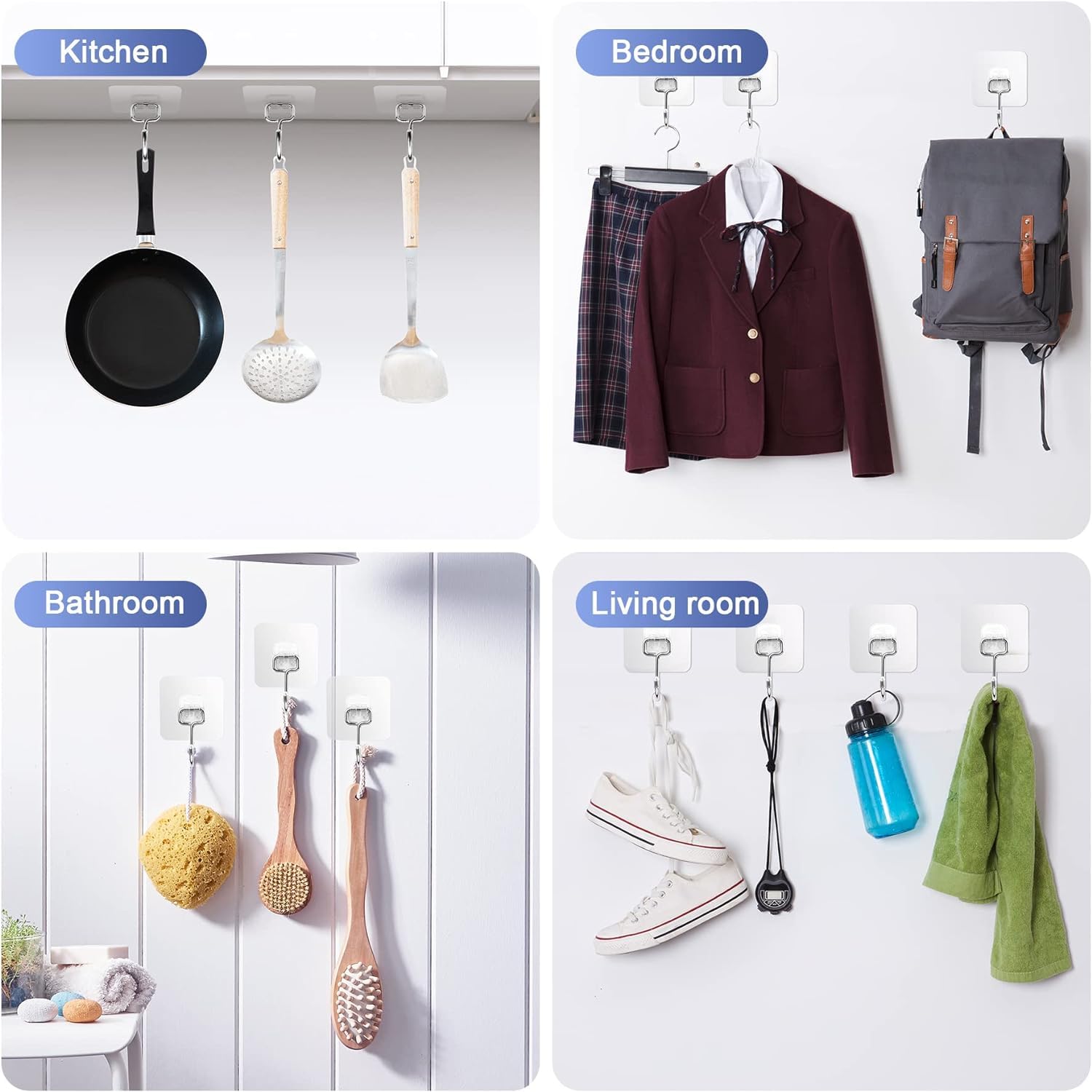 JIALTO Wall Hooks for Hanging Strong, Adhesive Hooks for Wall Heavy Duty, Wall hangings, Kitchen Accessories Items, Sticky Photo Frame Hangers (Pack of 20, Nail Hook)