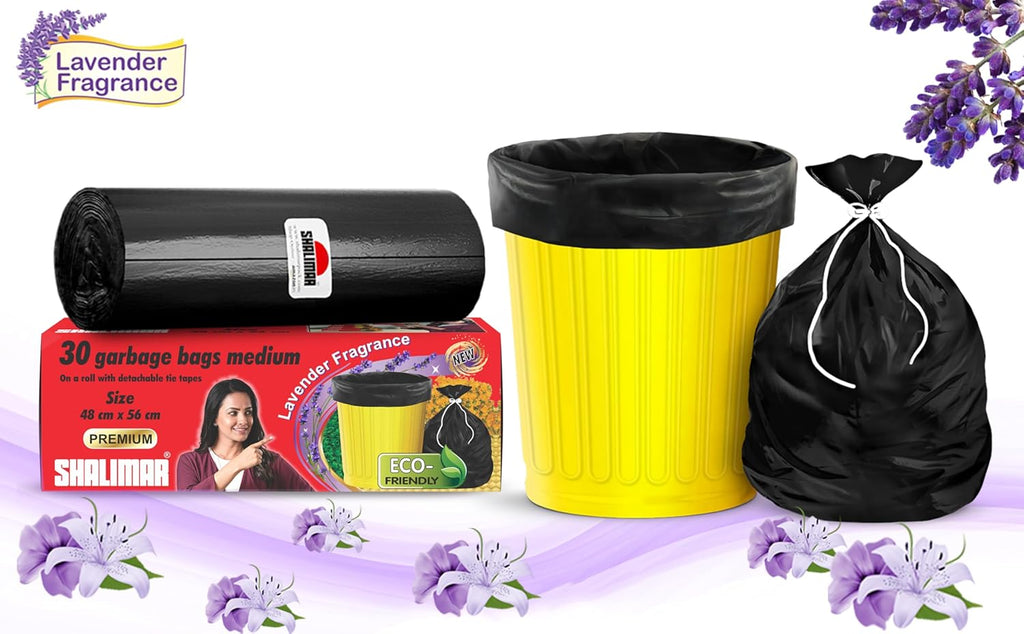 Shalimar Premium (Lavender Fragrance) Scented Garbage Bags | Medium 19 X 21 Inches | 180 Bags (30 Bags X 6 Rolls) | Dustbin Bag/Trash Bag | (Black) - Perforated Box for Easy Dispensing