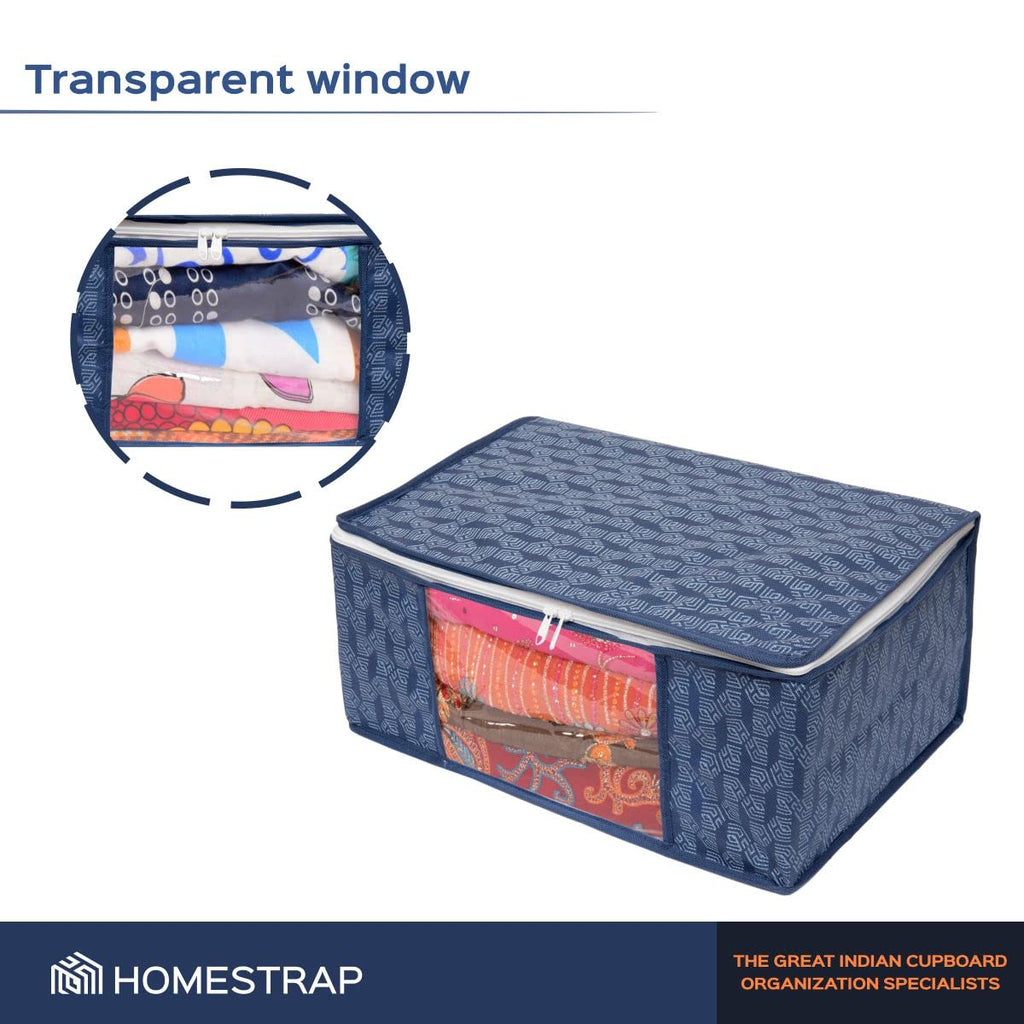 Homestrap Set of 6 Non-Woven Printed Saree Cover/Cloth Storage/Wardrobe Organizer For Clothes with Transparent Window (Grey)(Shark Tank Featured) 45cmx33cmx22cm