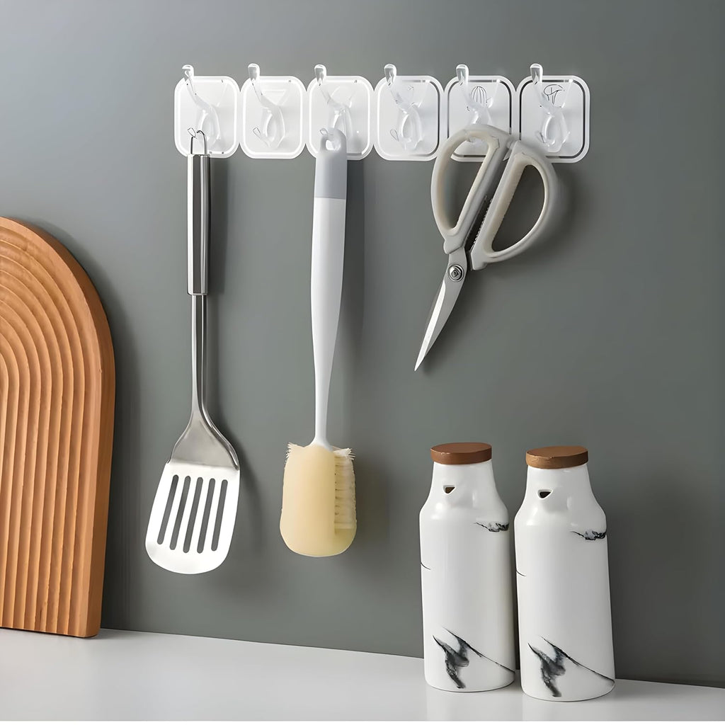 JIALTO 1 Pcs Wall Hanger Hooks for Wall Hook Clothes Hanging for Wall Strong Self Adhesive Magic Sticker Hook | Cloth Hanging Hook | Hooks for Clothes Hanging (6 Hook Strip)